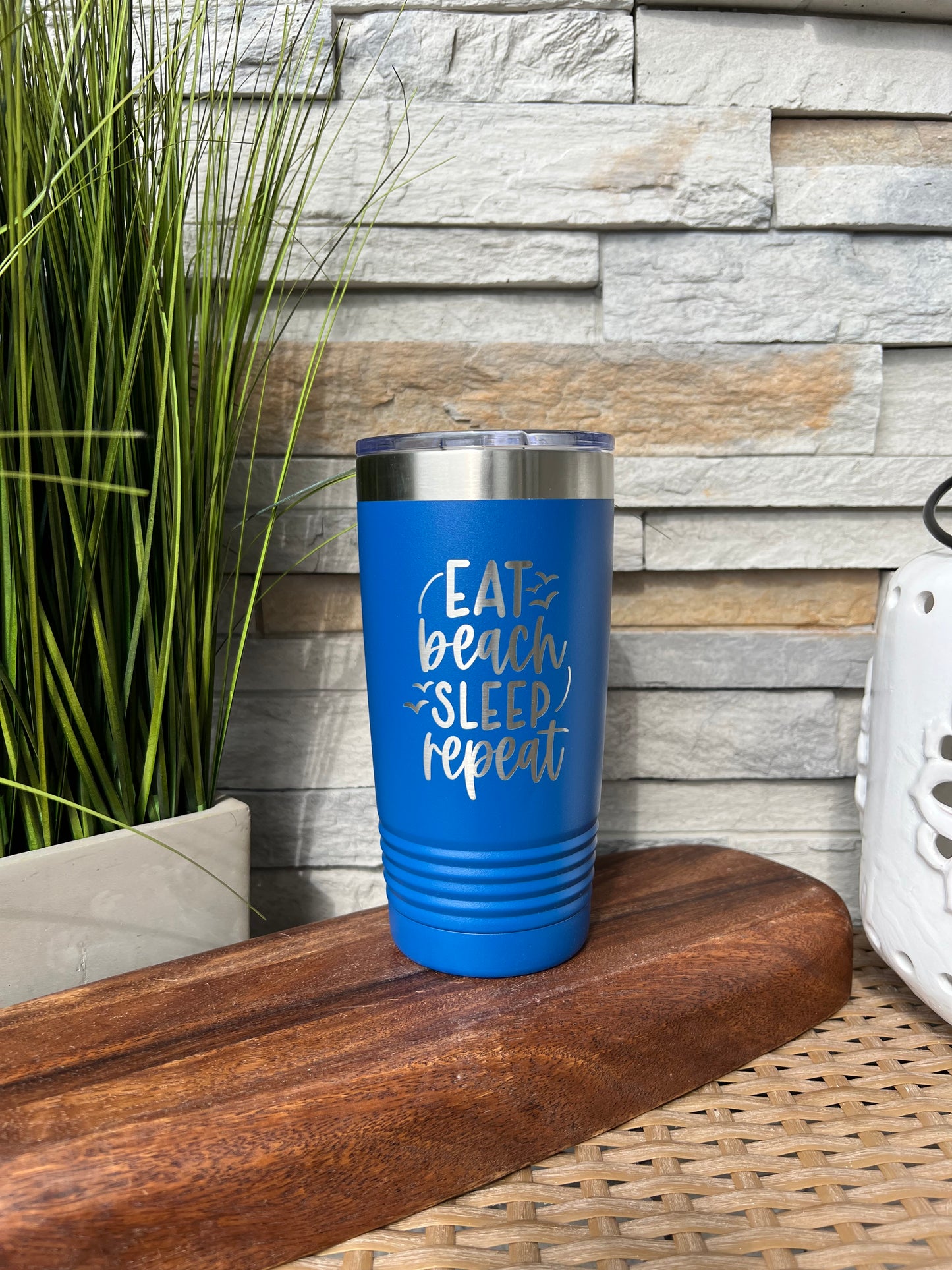 Eat Beach Sleep Repeat, Beach Theme 20oz Stainless Steel Tumbler Multiple Color Options