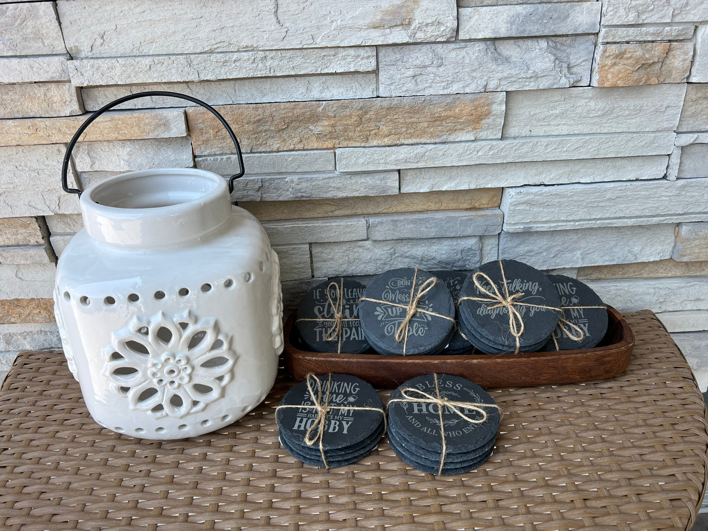 Drinks Are On Me Slate Coasters 4 Pack Round