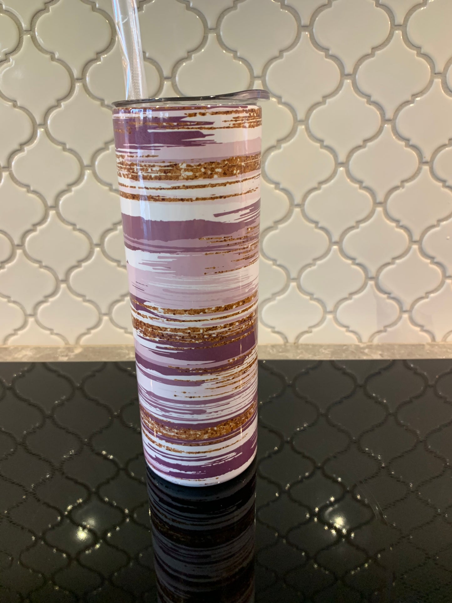 Purple and Grey Stripes with Gold 20oz Skinny Sublimation Tumbler
