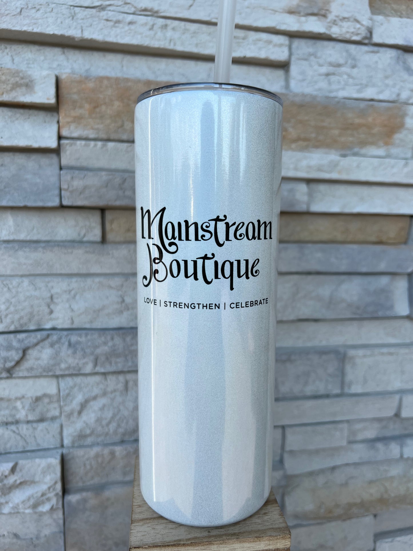Custom White Logo Shimmer 20oz Skinny Sublimation Tumbler