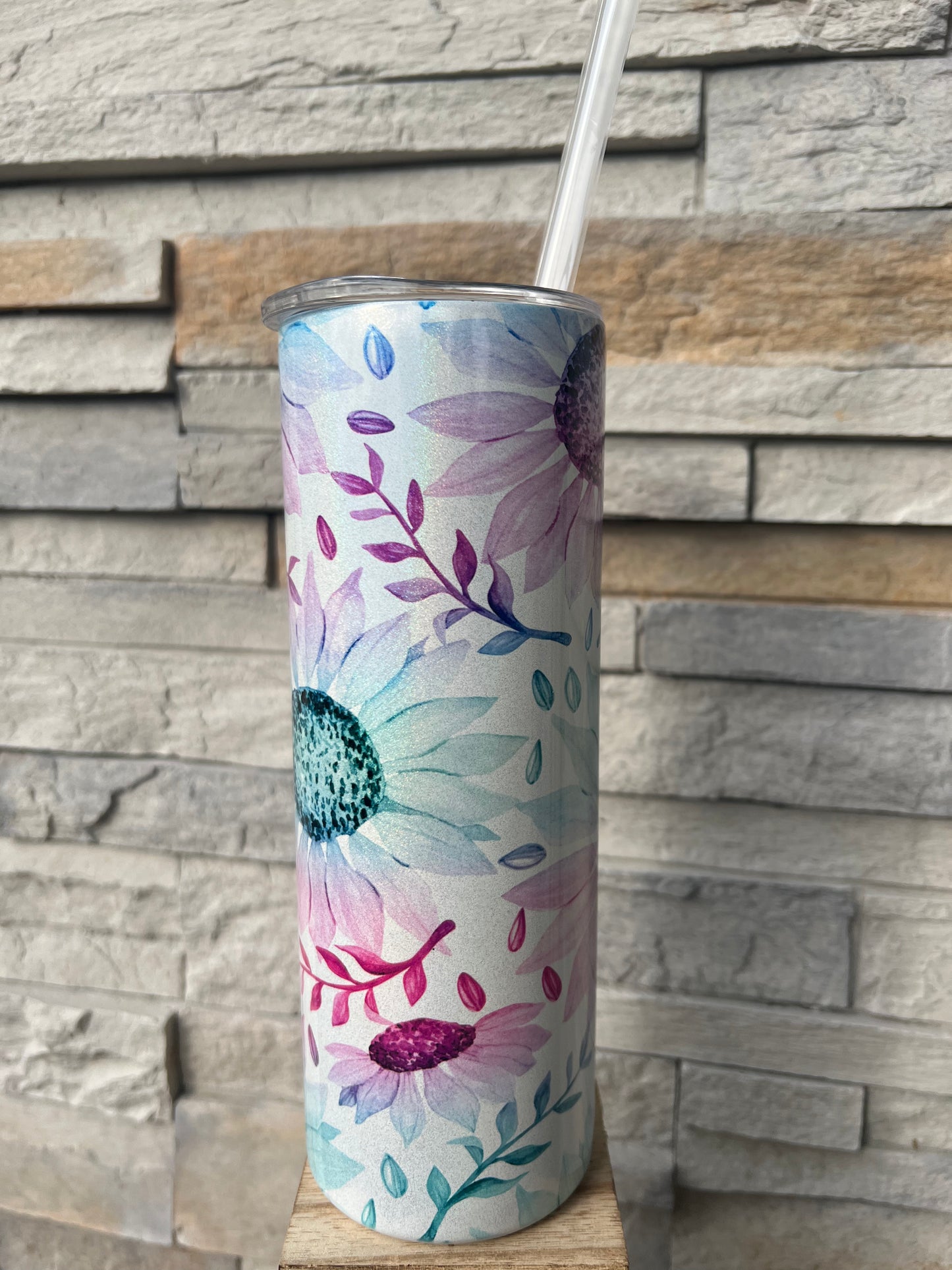 Tie Dye Sunflower Shimmer 20oz Skinny Sublimation Tumbler