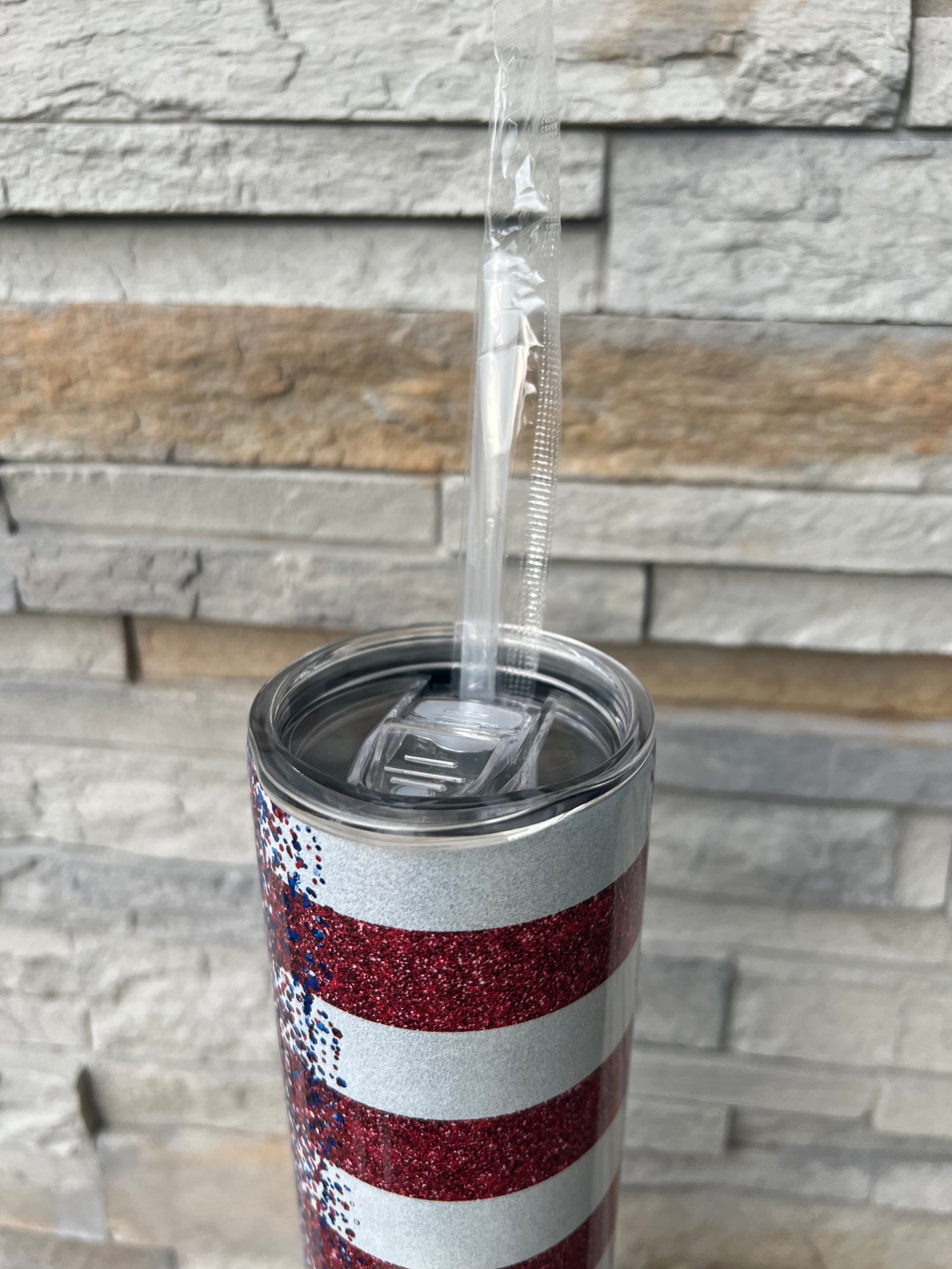 Shimmery Glitter American Flag 20oz Skinny Sublimation Tumbler