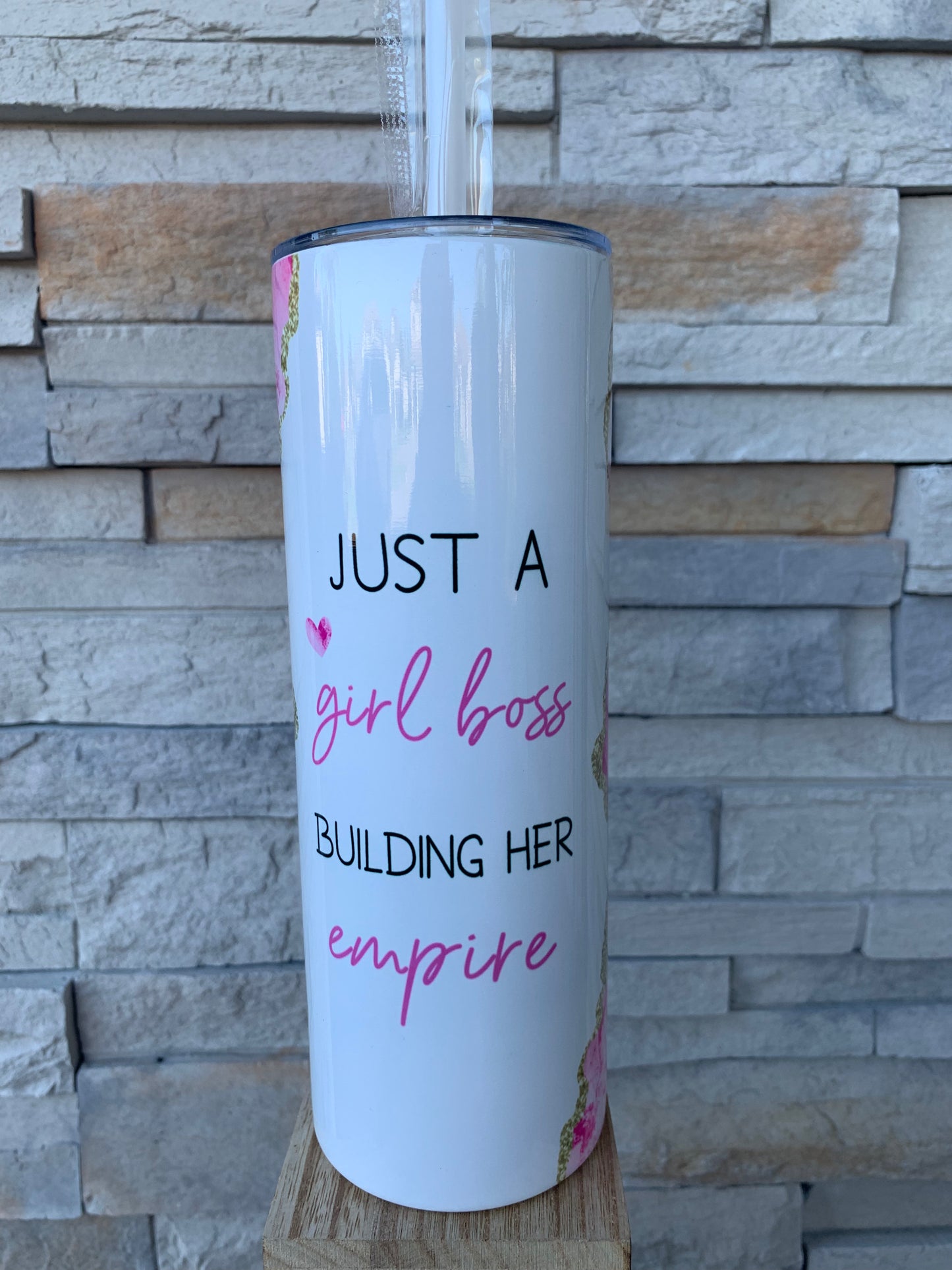 Just a Girl Boss Building Her Empire Shimmer 20oz Skinny Sublimation Tumbler