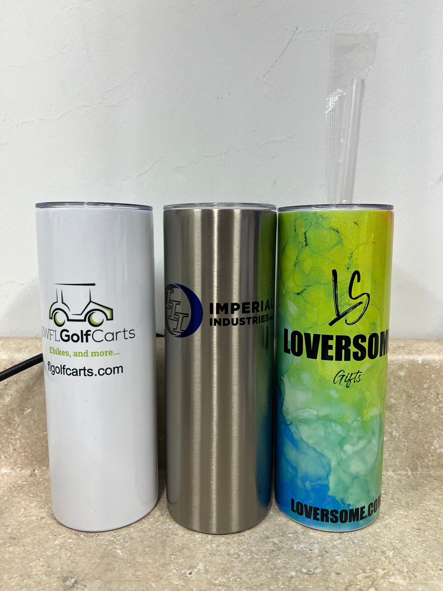 Custom Silver Logo 20oz Skinny Tumbler