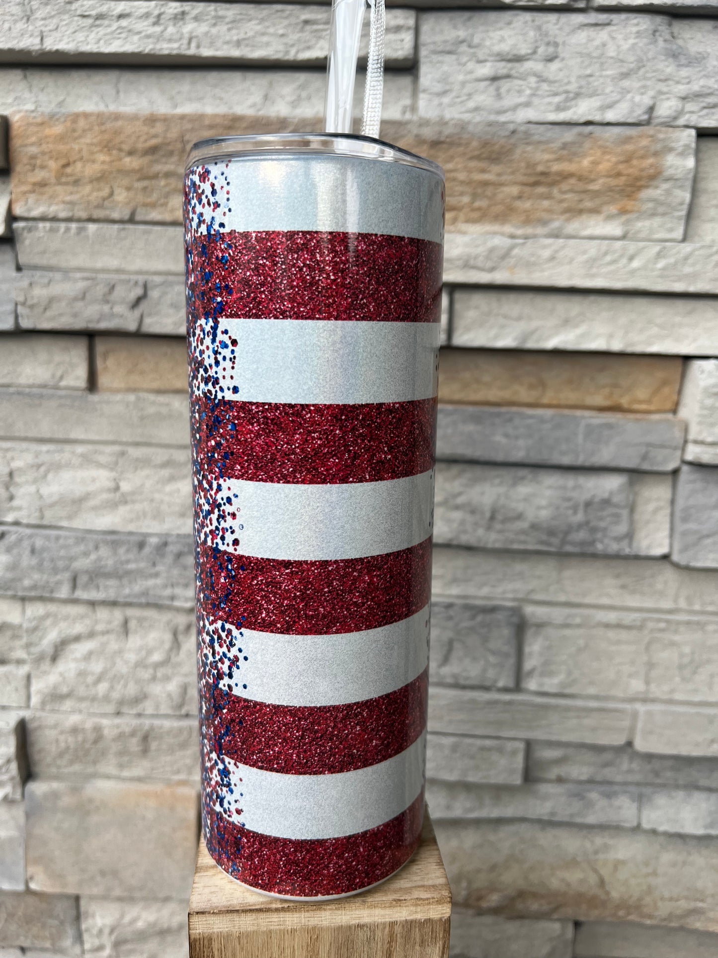 Shimmery Glitter American Flag 20oz Skinny Sublimation Tumbler