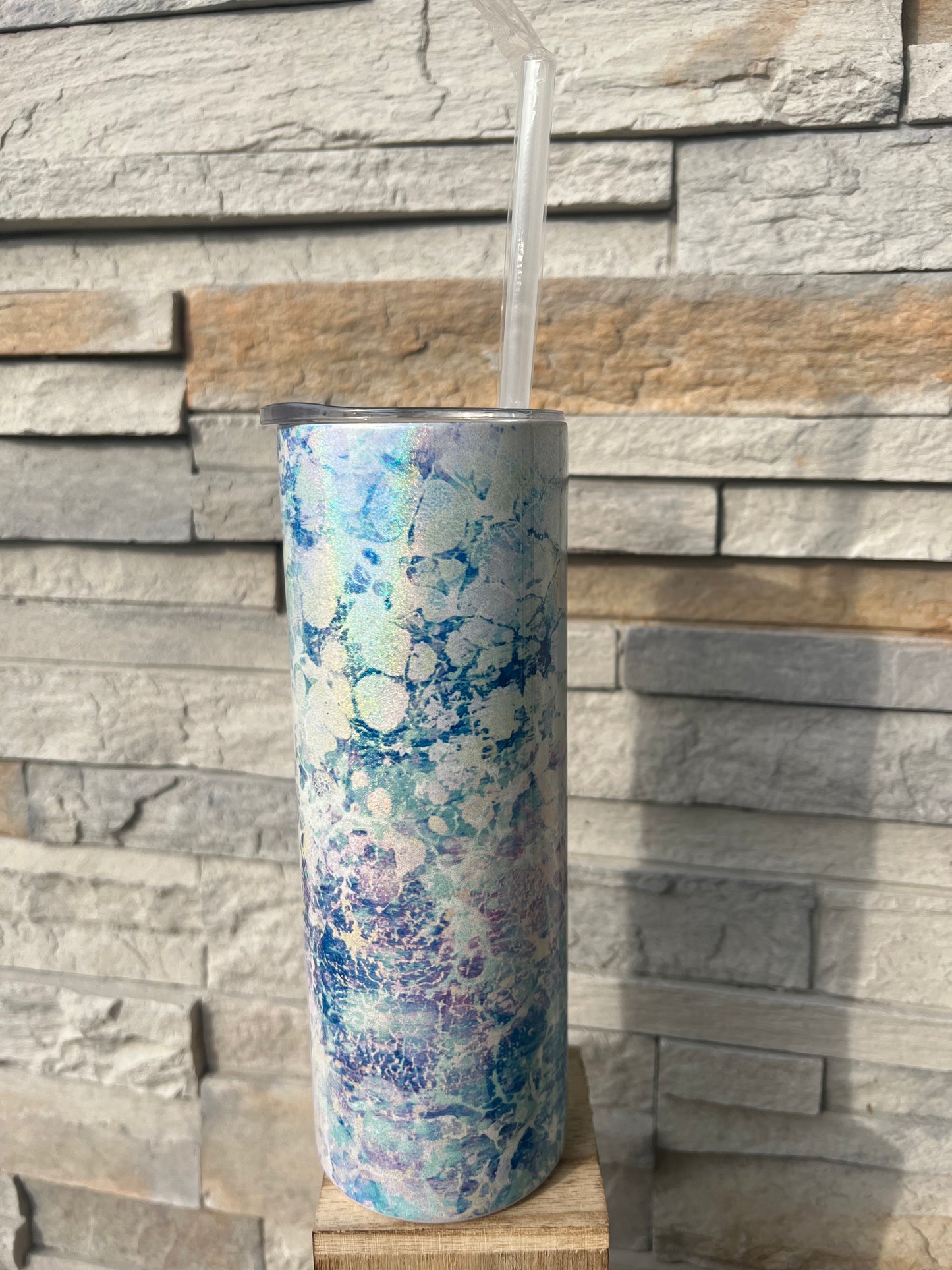 Multicolored Bubbled Marble Shimmer 20oz Skinny Sublimation Tumbler