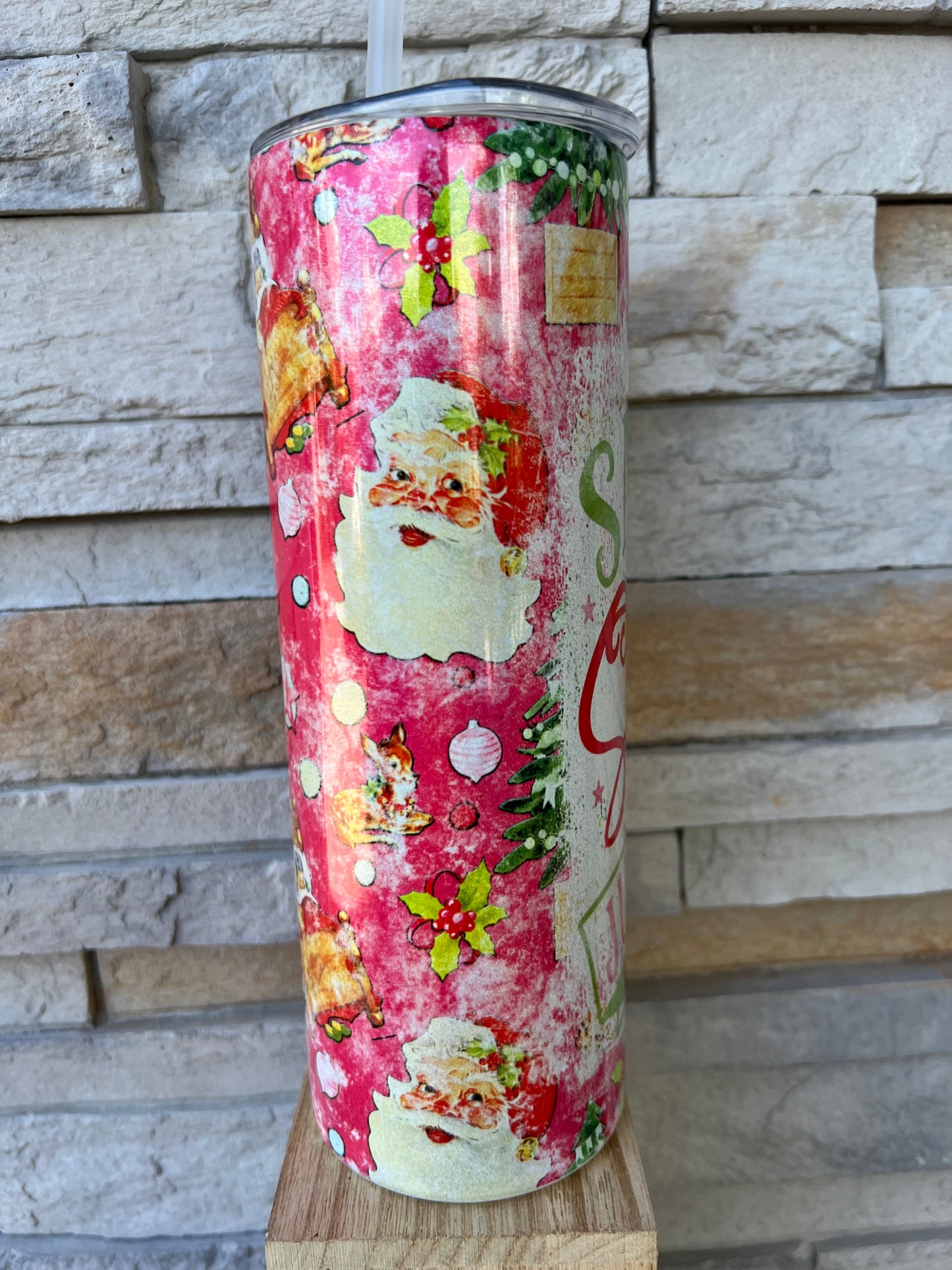 Santa, Stop Judging Me Christmas Shimmer 20oz Skinny Tumbler