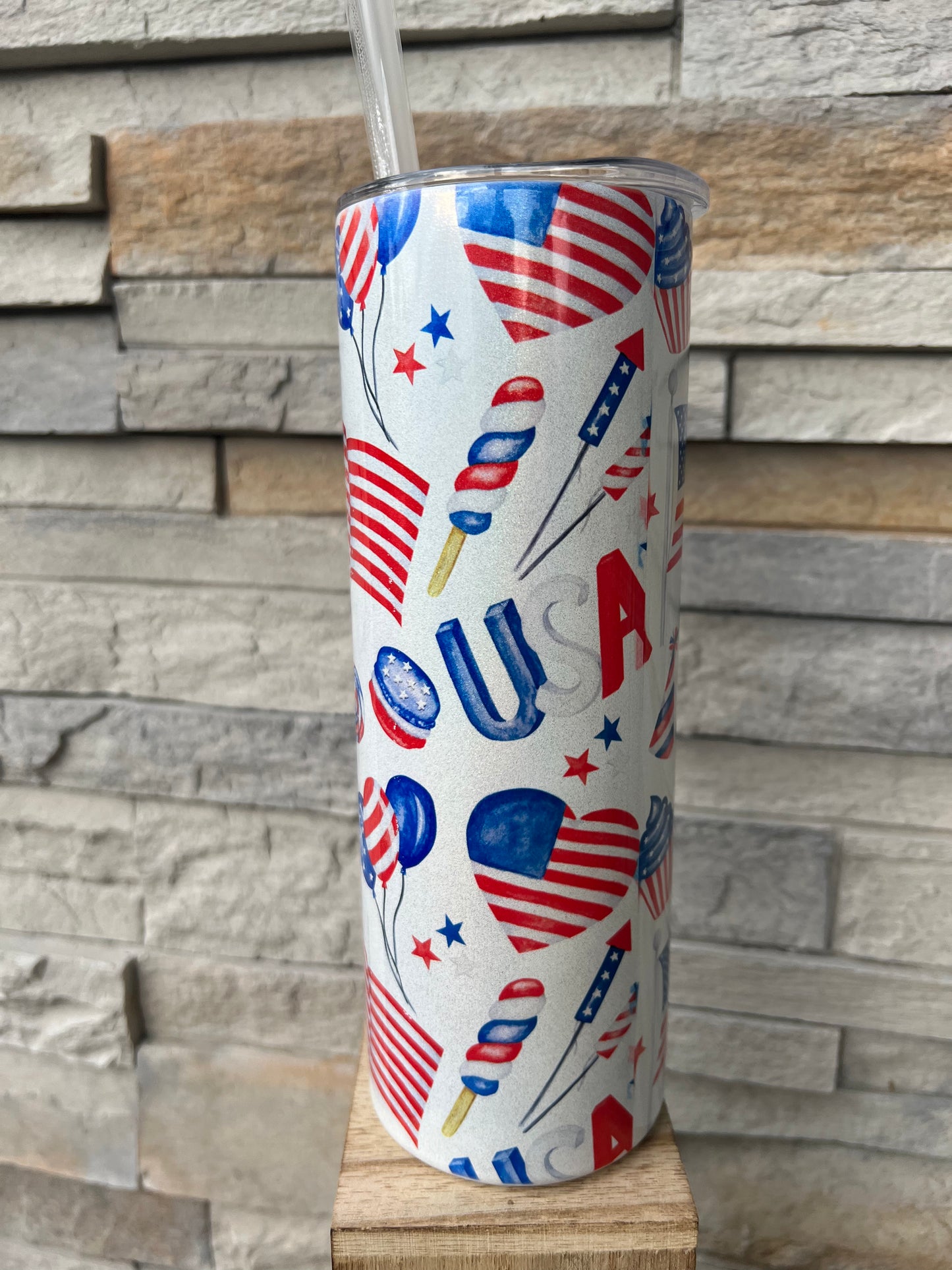 Patriotic Shimmer 20oz Skinny Sublimation Tumbler