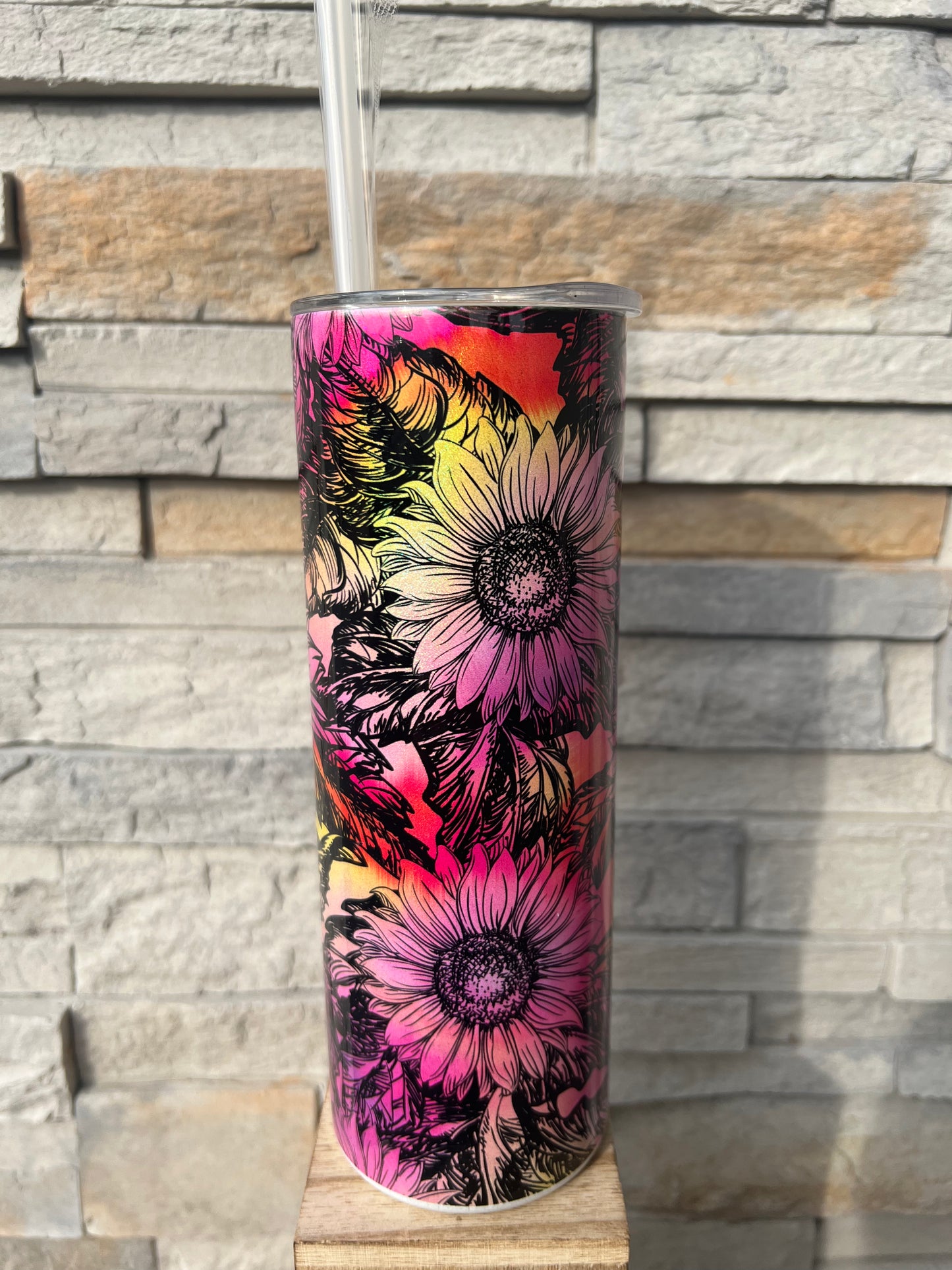 Multicolored Sunflower Shimmer 20oz Skinny Sublimation Tumbler
