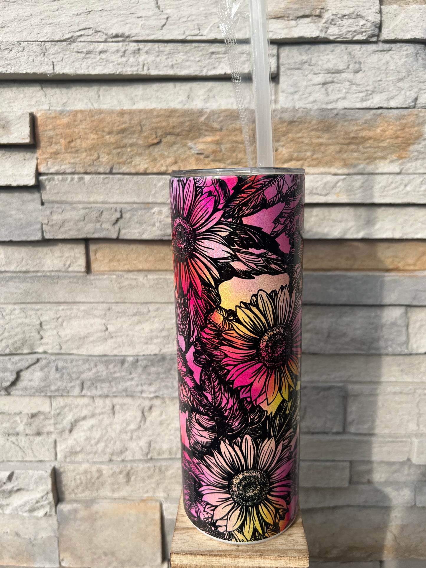 Multicolored Sunflower Shimmer 20oz Skinny Sublimation Tumbler