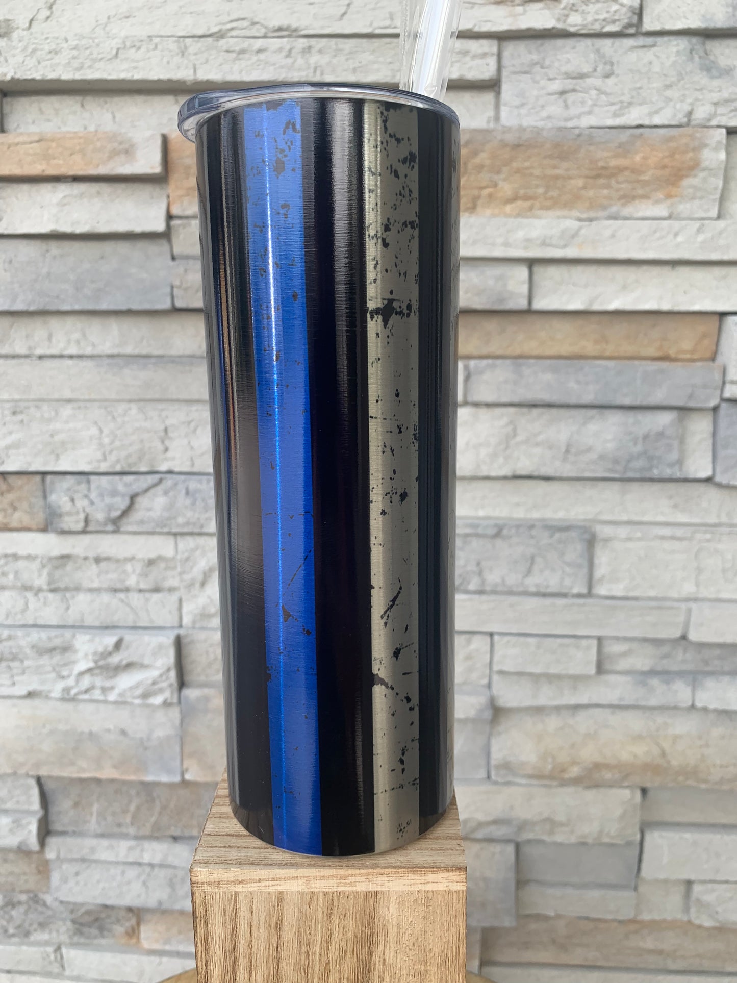 Silver Thin Blue Line Flag 20oz Skinny Tumbler