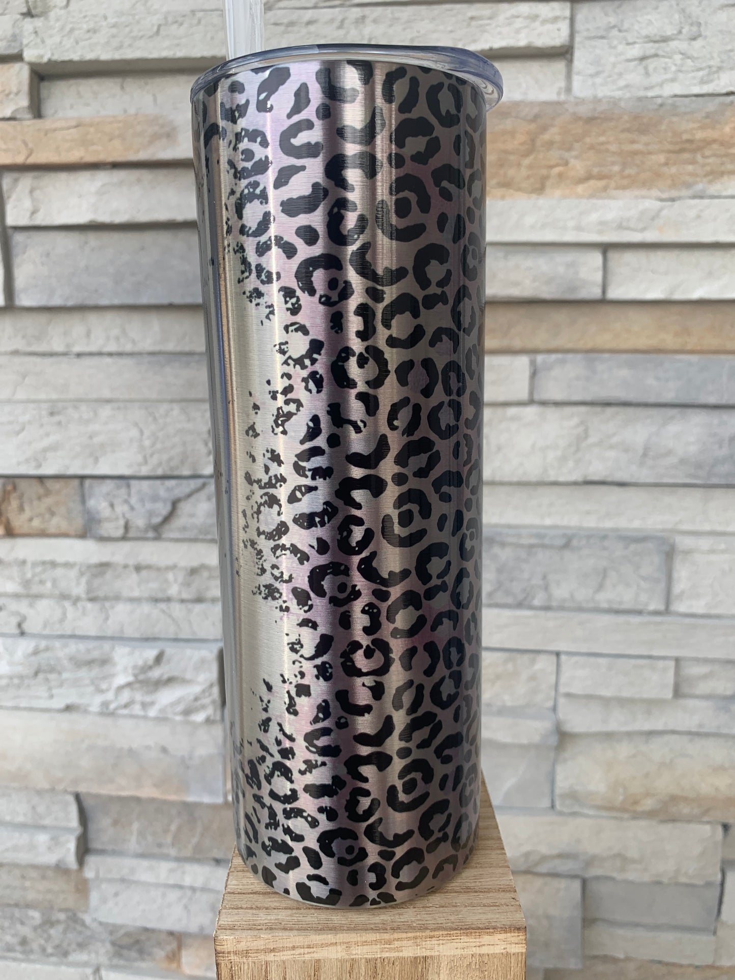 Silver Watercolor Leopard Print Mama 20oz Skinny Tumbler