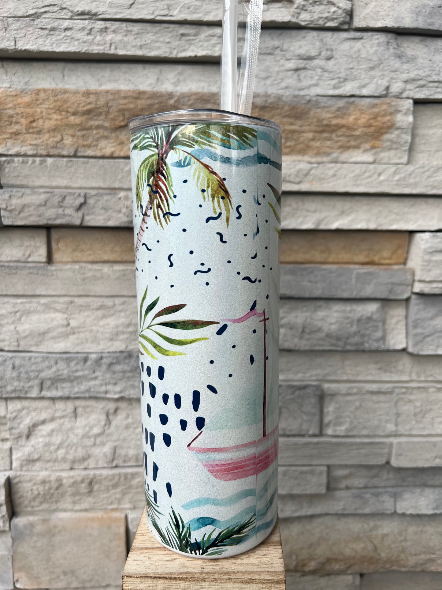 Artsy Palm Shimmer 20oz Skinny Sublimation Tumbler