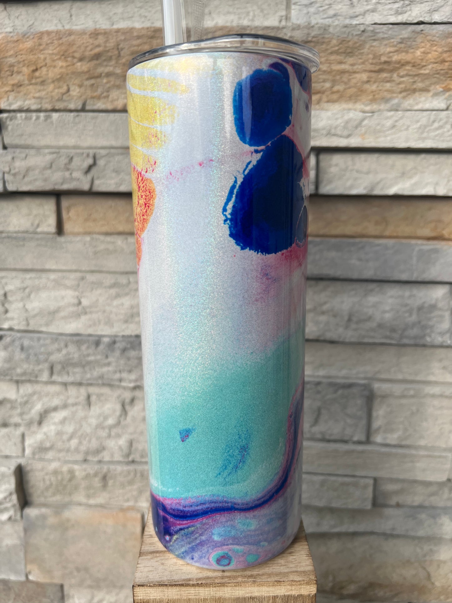 Gold, Blue, Pink Paint Swish Shimmer 20oz Skinny Sublimation Tumbler