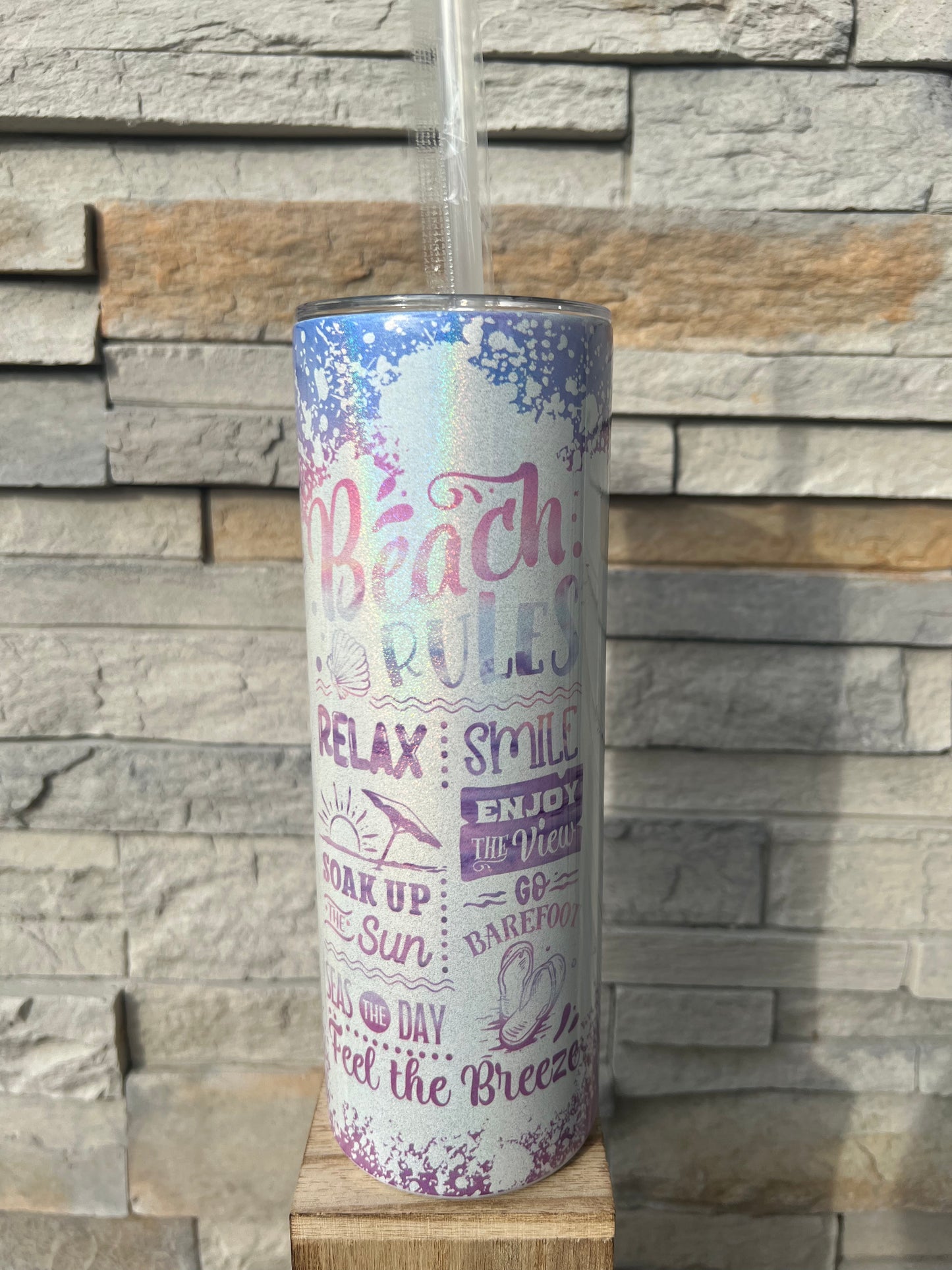 Beach Rules Shimmer 20oz Skinny Sublimation Tumbler