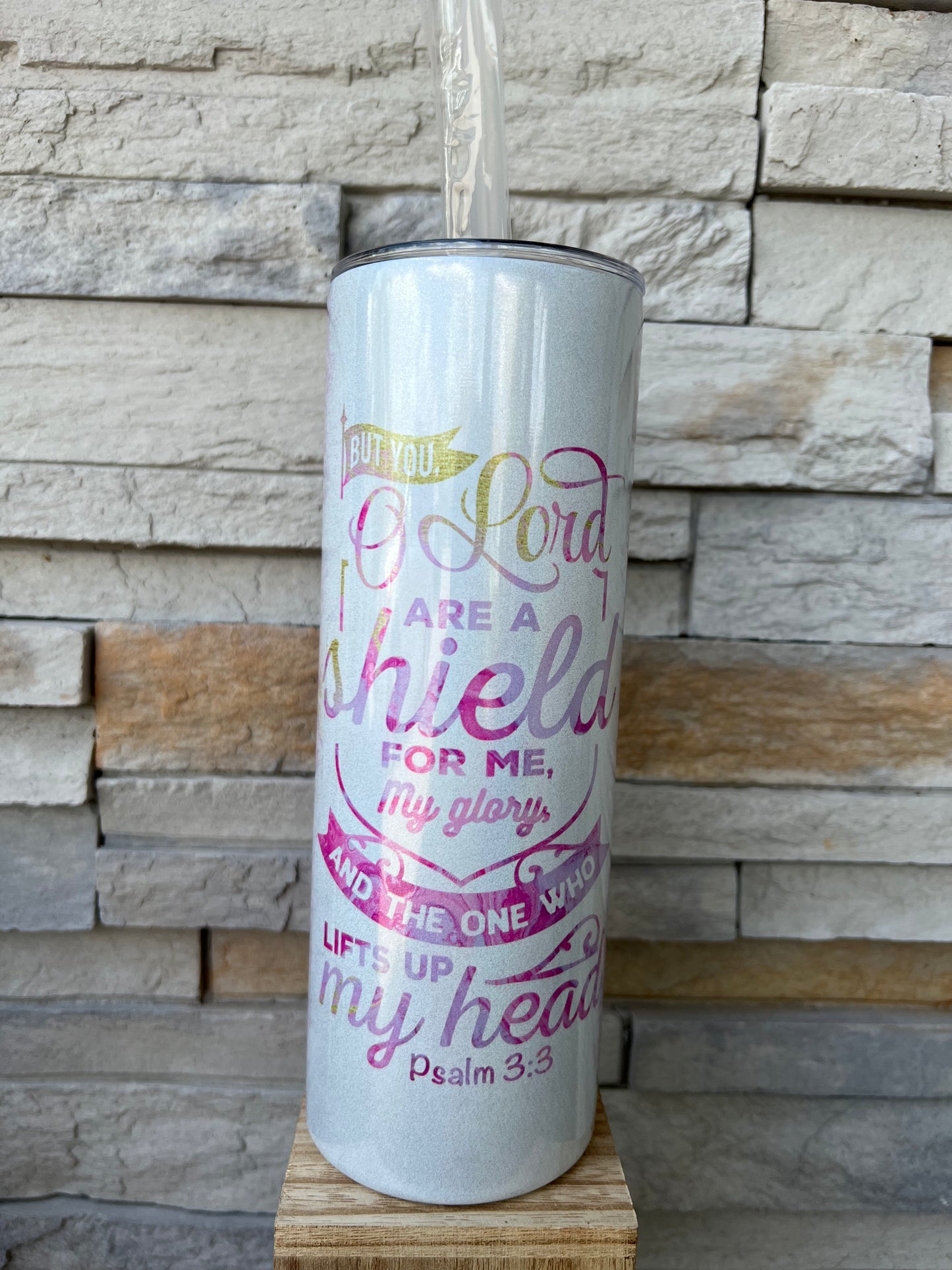 Psalm 3:3 Faith Shimmer 20oz Skinny Sublimation Tumbler