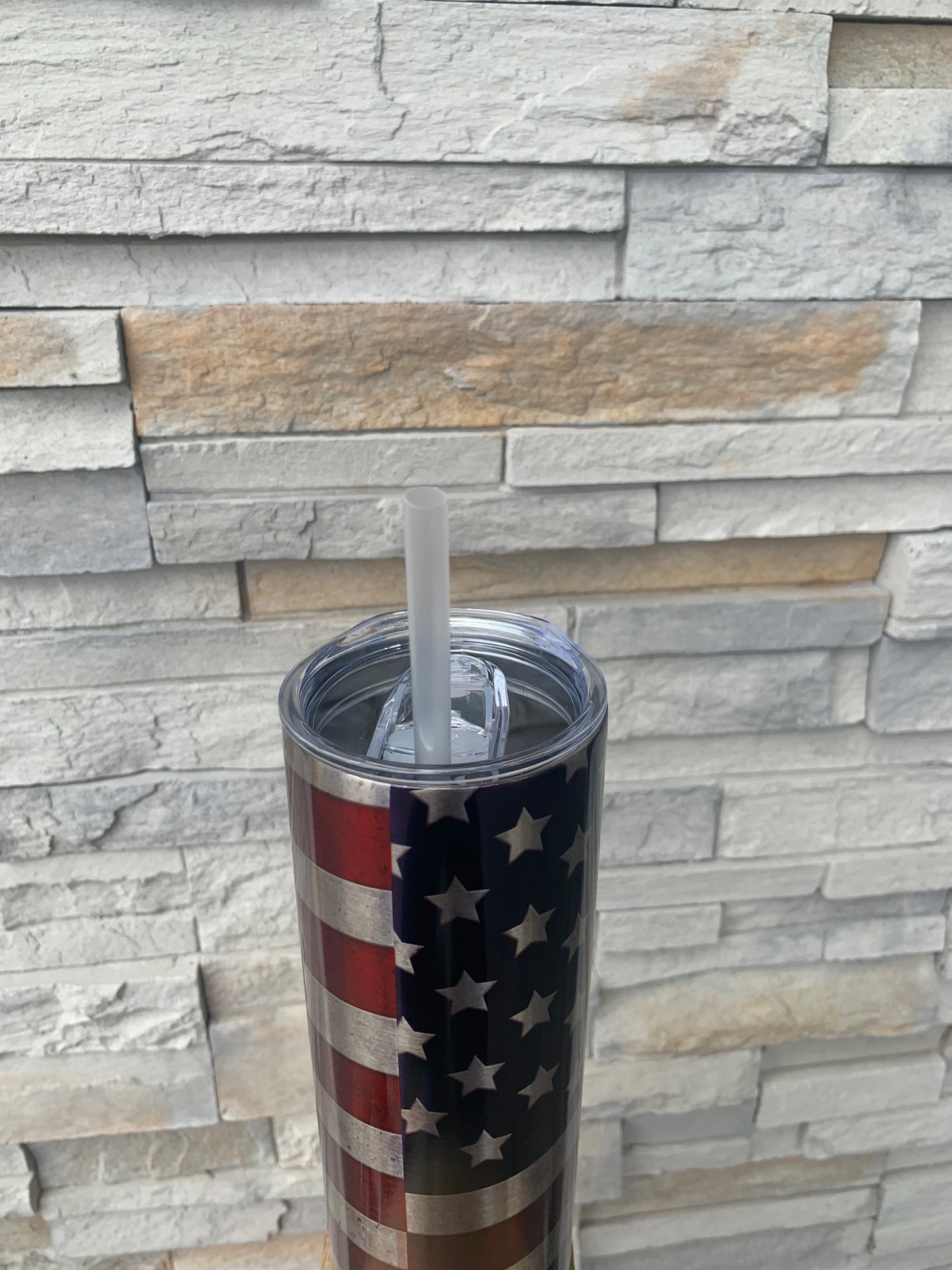 Silver USA Flag 20oz Skinny Tumbler