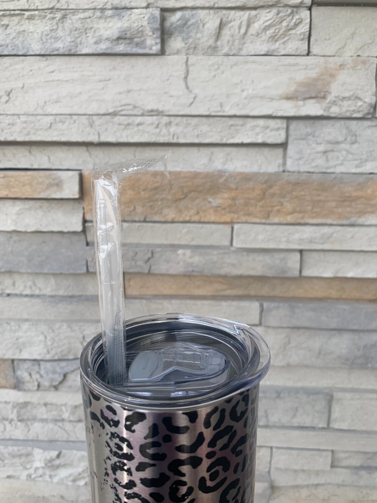 Silver Watercolor Leopard Print Mama 20oz Skinny Tumbler