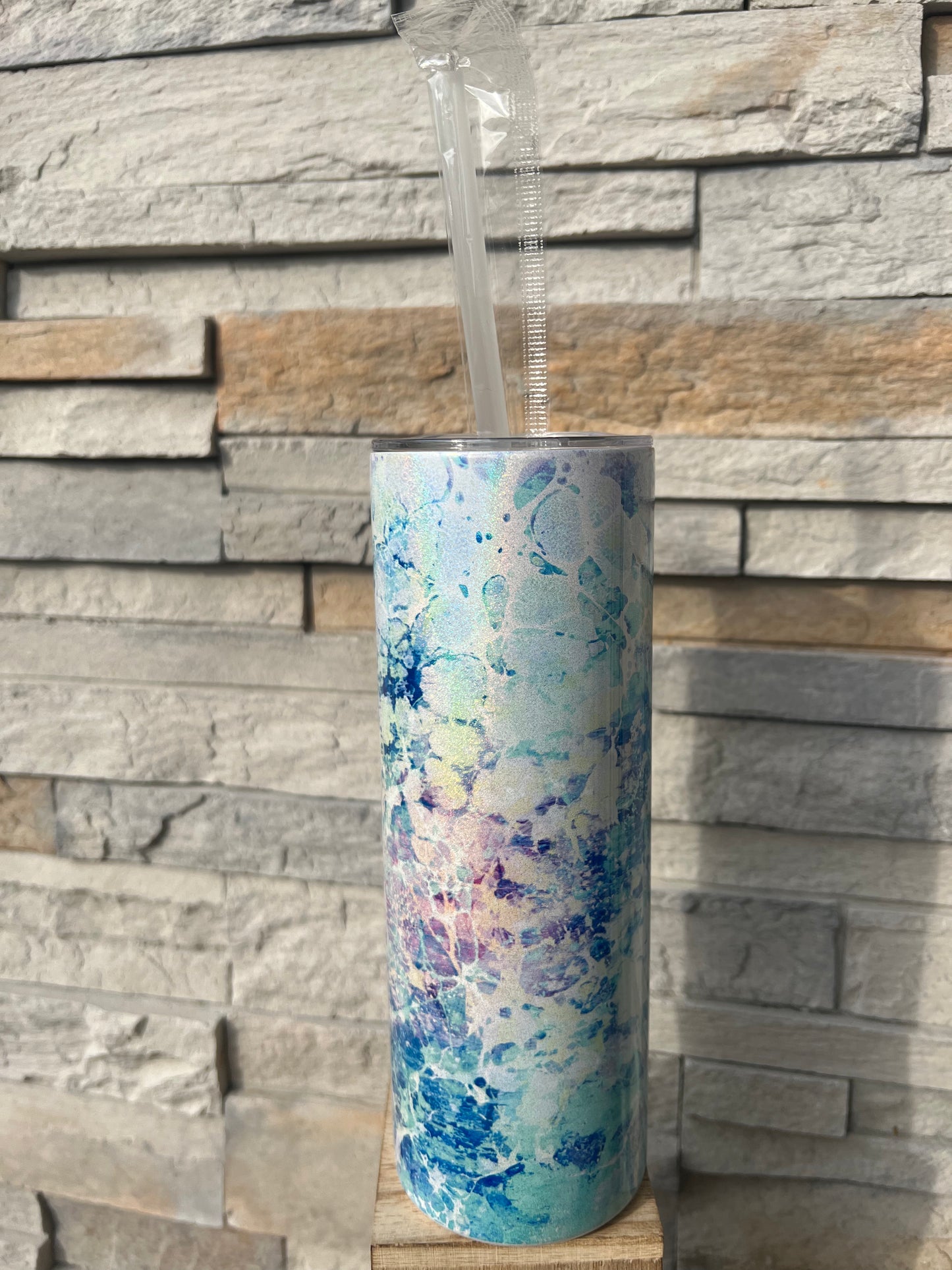 Multicolored Bubbled Marble Shimmer 20oz Skinny Sublimation Tumbler