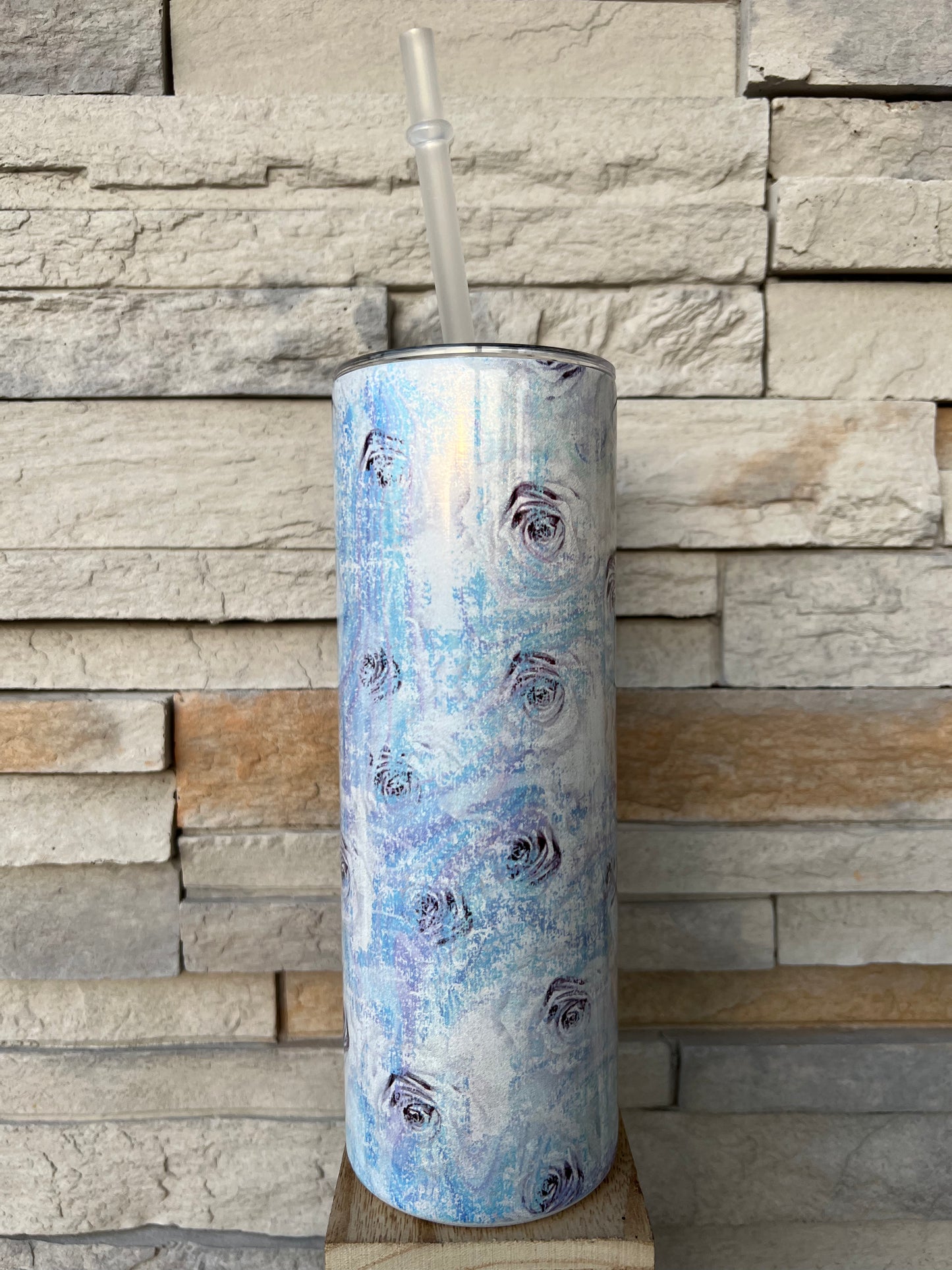 Purple and Blue Roses Shimmer 20oz Skinny Tumbler