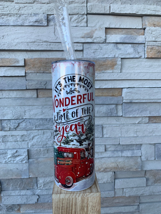 It’s The Most Wonderful Time Of The Year Christmas Shimmer 20oz Skinny Tumbler