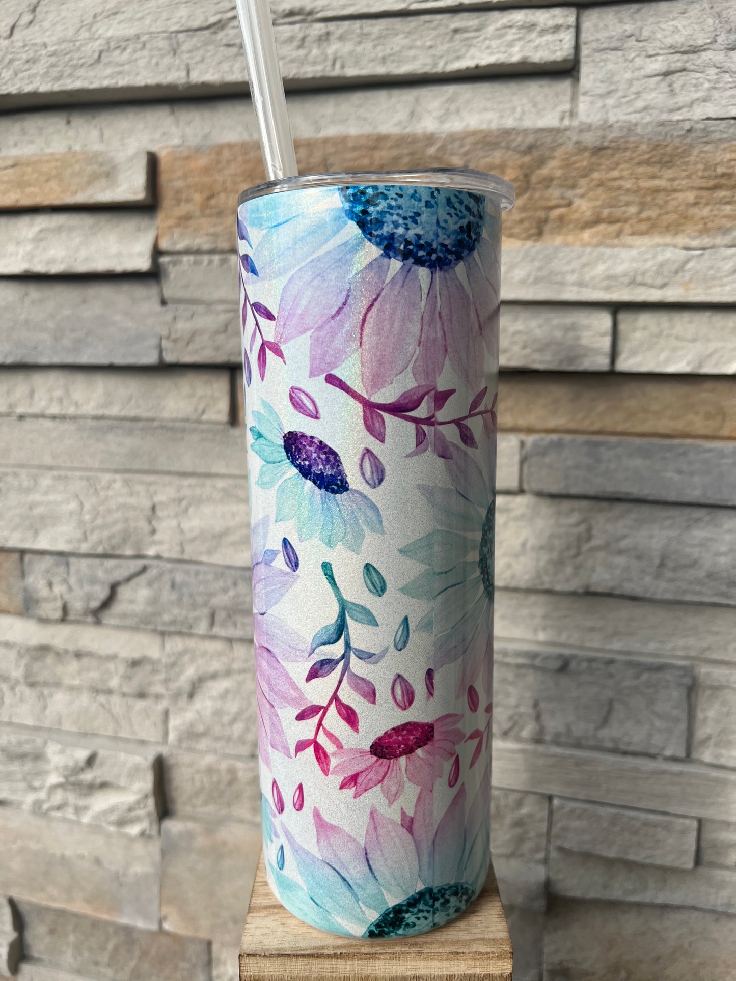 Tie Dye Sunflower Shimmer 20oz Skinny Sublimation Tumbler