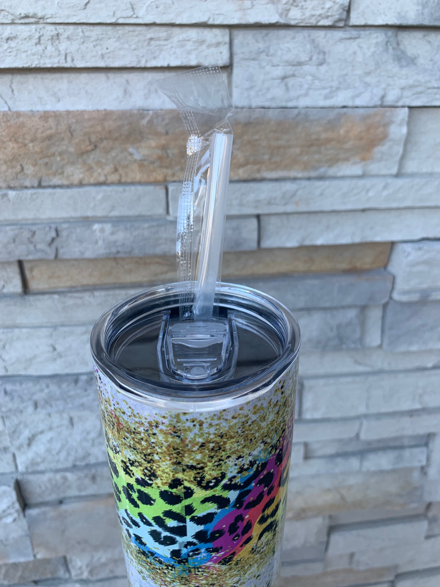 Multicolored Leopard Print Shimmer 20oz Skinny Sublimation Tumbler
