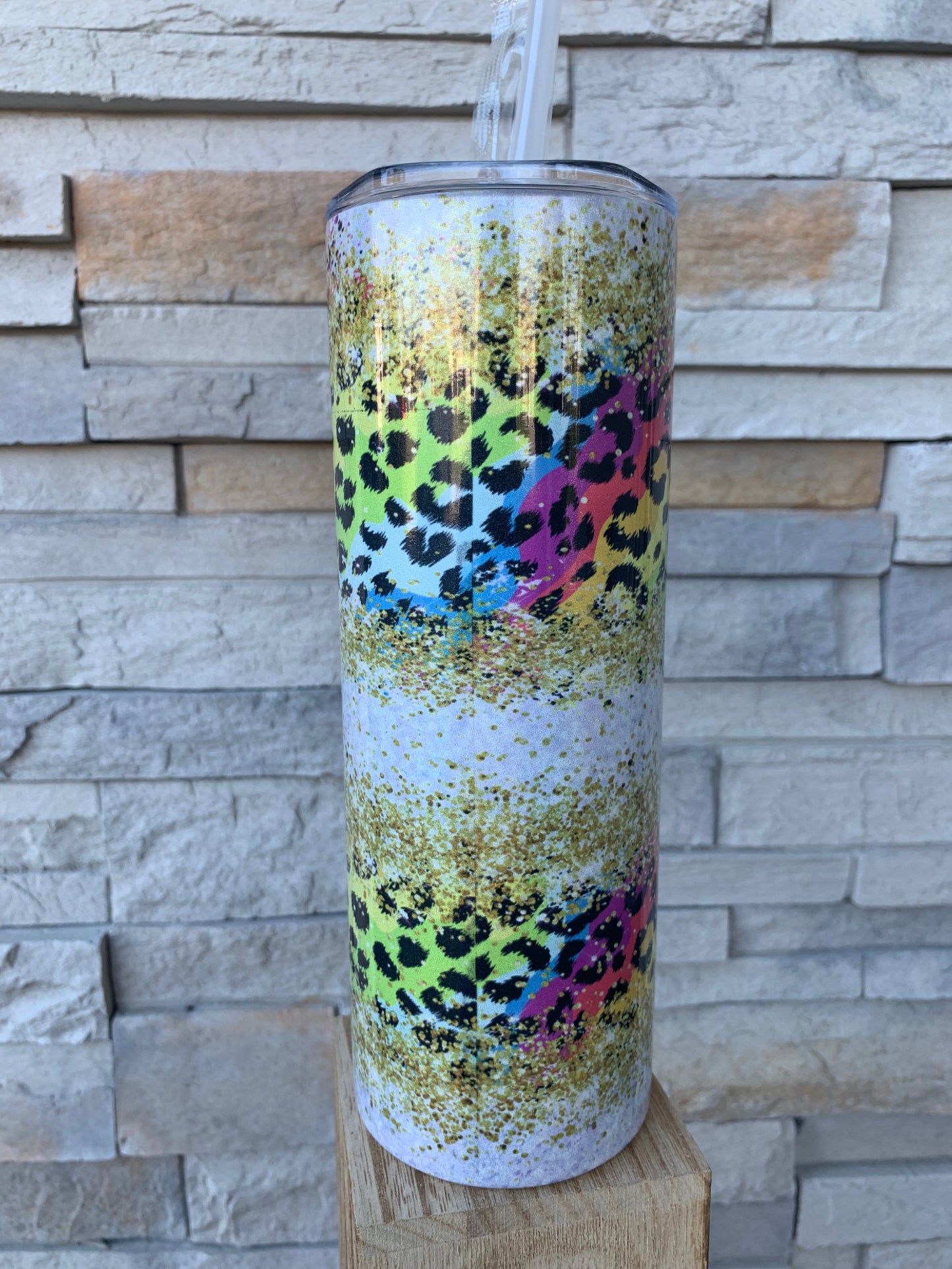 Multicolored Leopard Print Shimmer 20oz Skinny Sublimation Tumbler