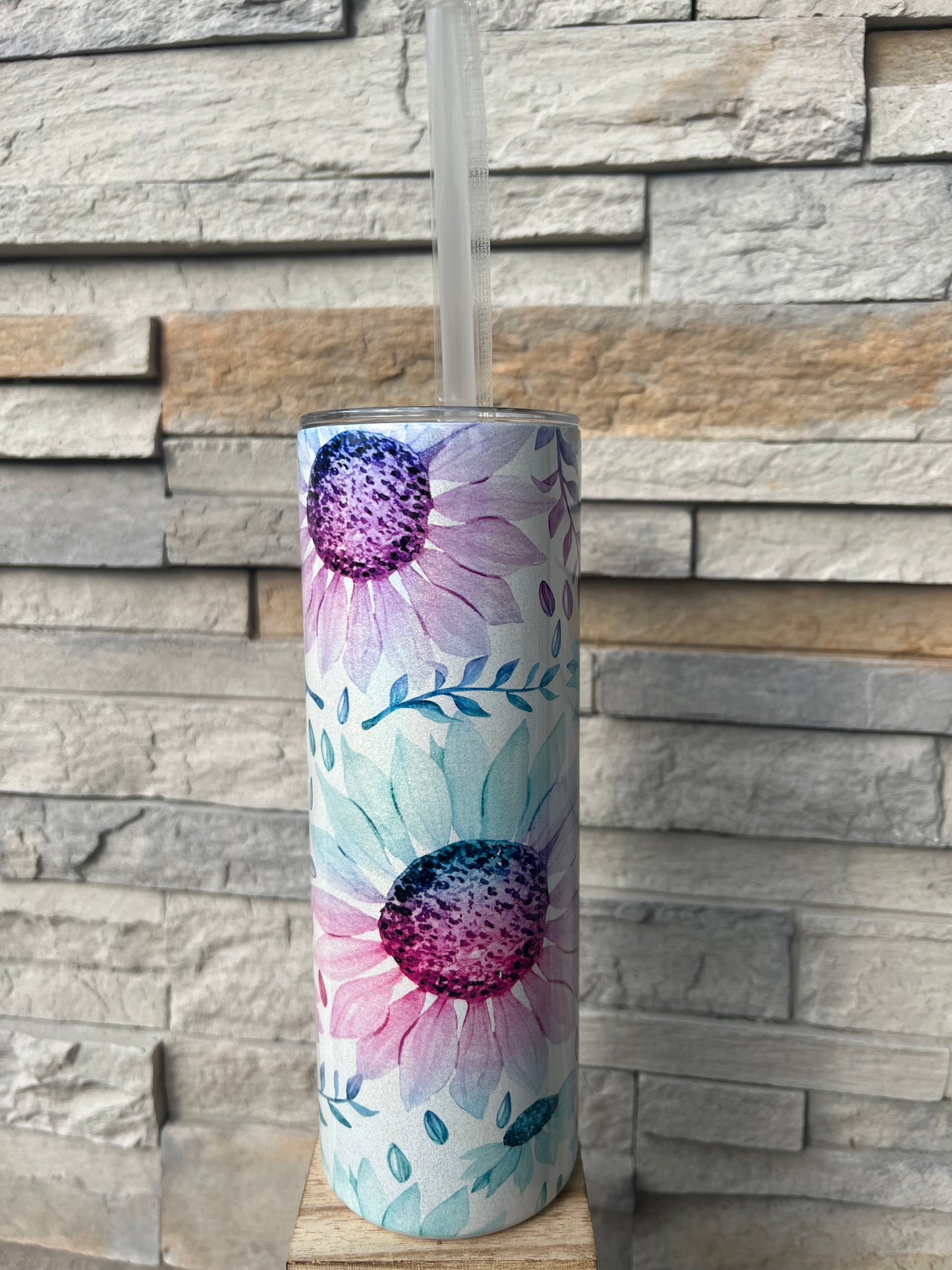 Tie Dye Sunflower Shimmer 20oz Skinny Sublimation Tumbler