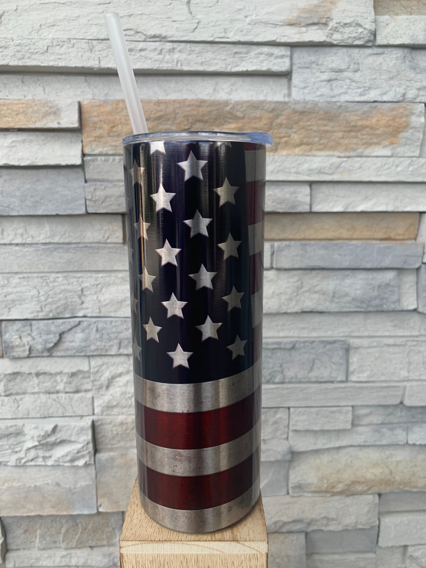Silver USA Flag 20oz Skinny Tumbler