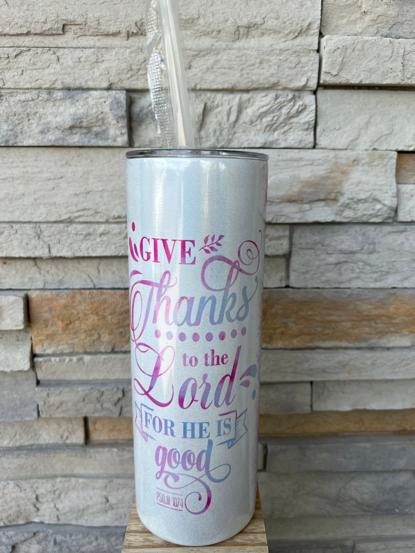 Give Thanks Faith Shimmer 20oz Skinny Sublimation Tumbler
