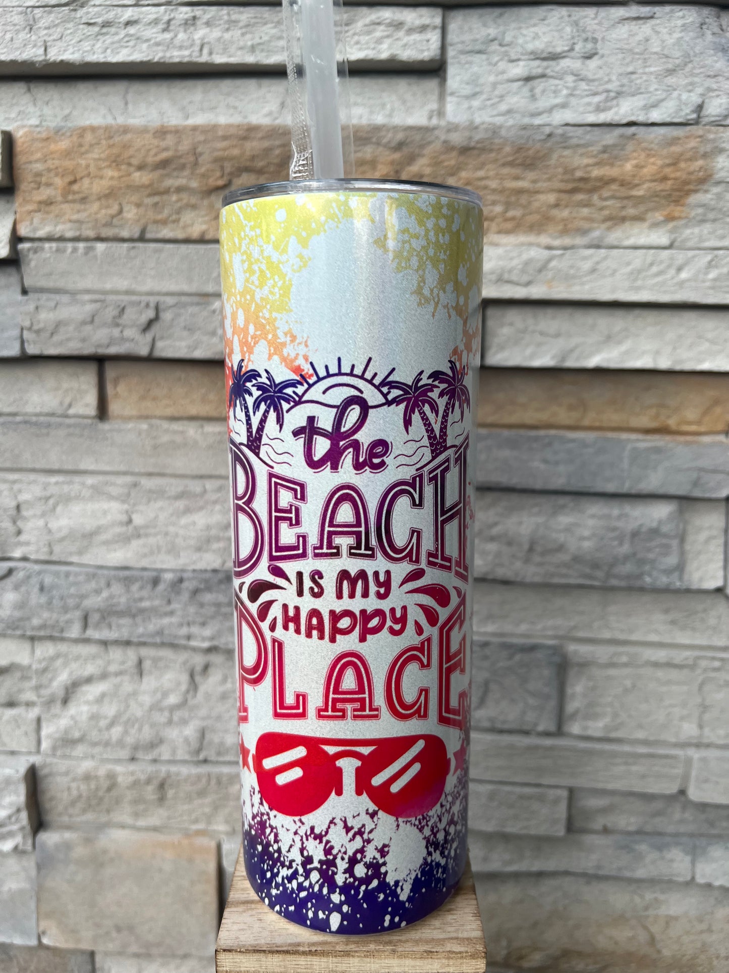 The Beach Is My Happy Place Shimmer 20oz Skinny Sublimation Tumbler