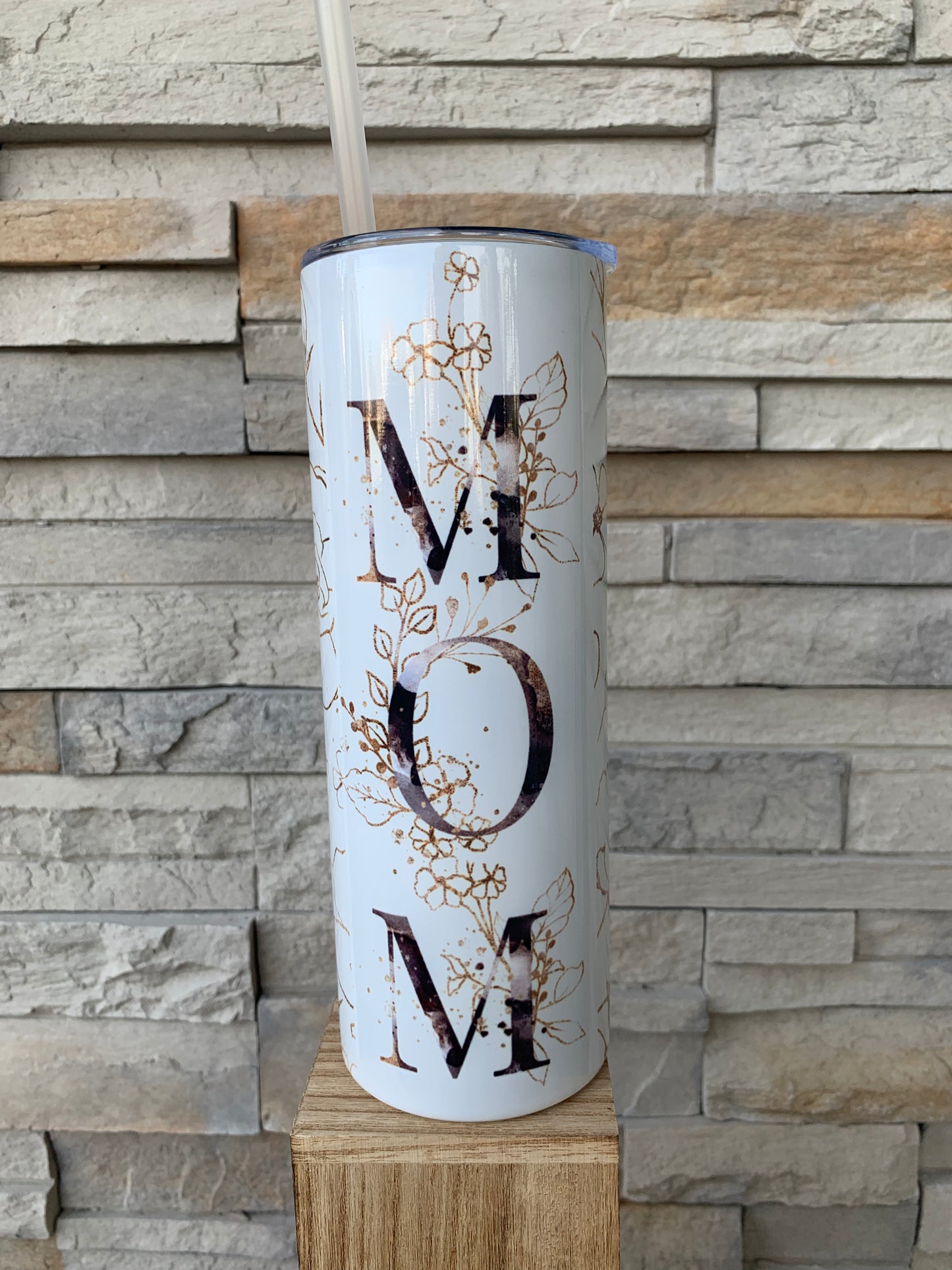 Gold Foil Floral Mom 20oz Skinny Tumbler