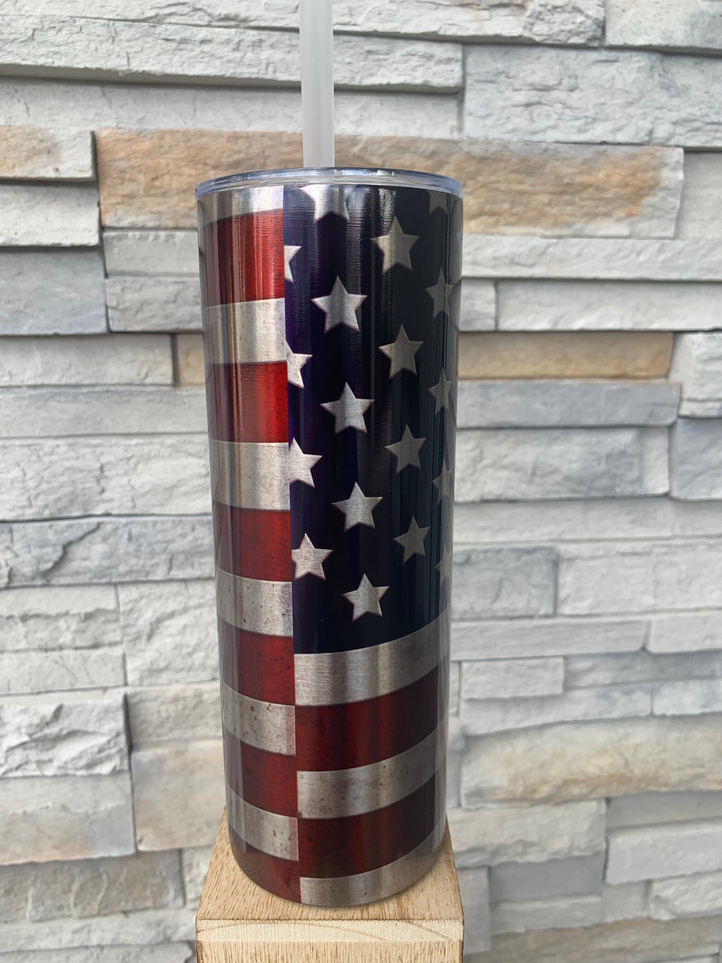 Silver USA Flag 20oz Skinny Tumbler