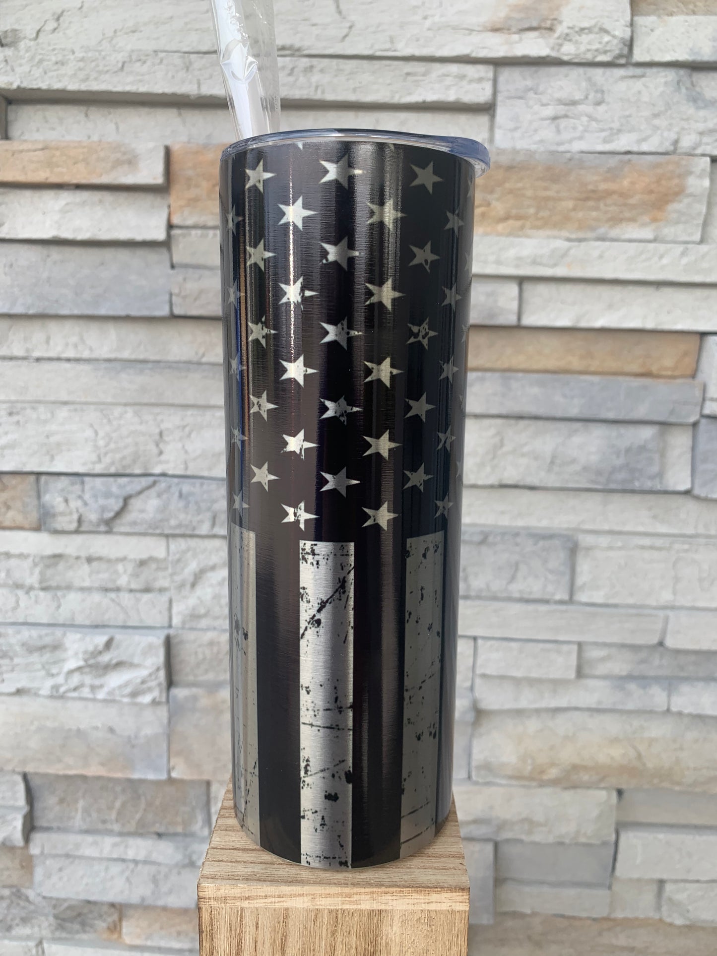 Silver Thin Blue Line Flag 20oz Skinny Tumbler