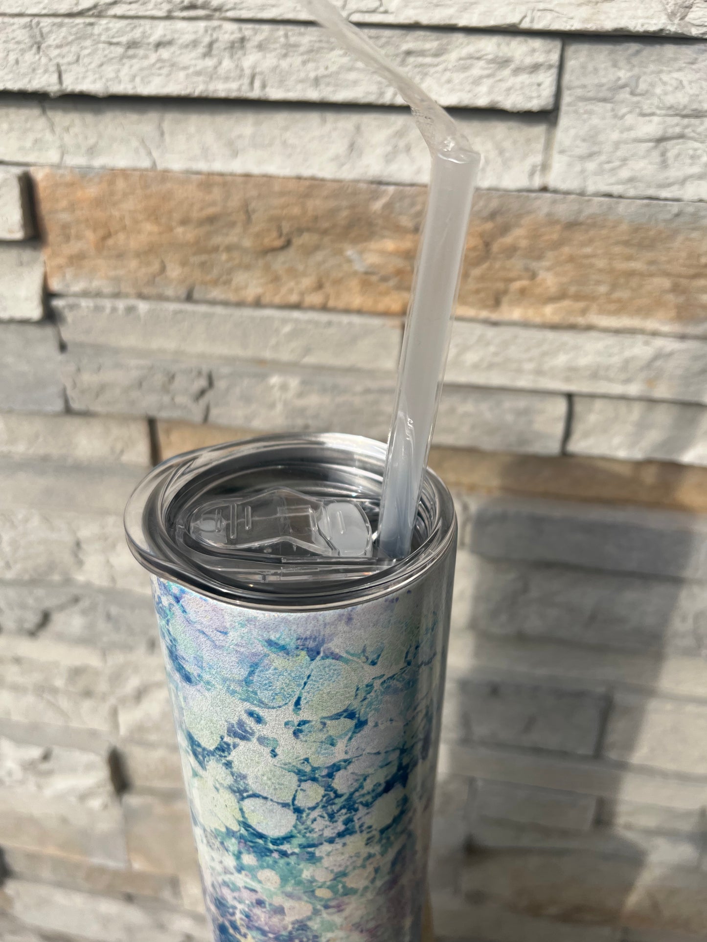 Multicolored Bubbled Marble Shimmer 20oz Skinny Sublimation Tumbler