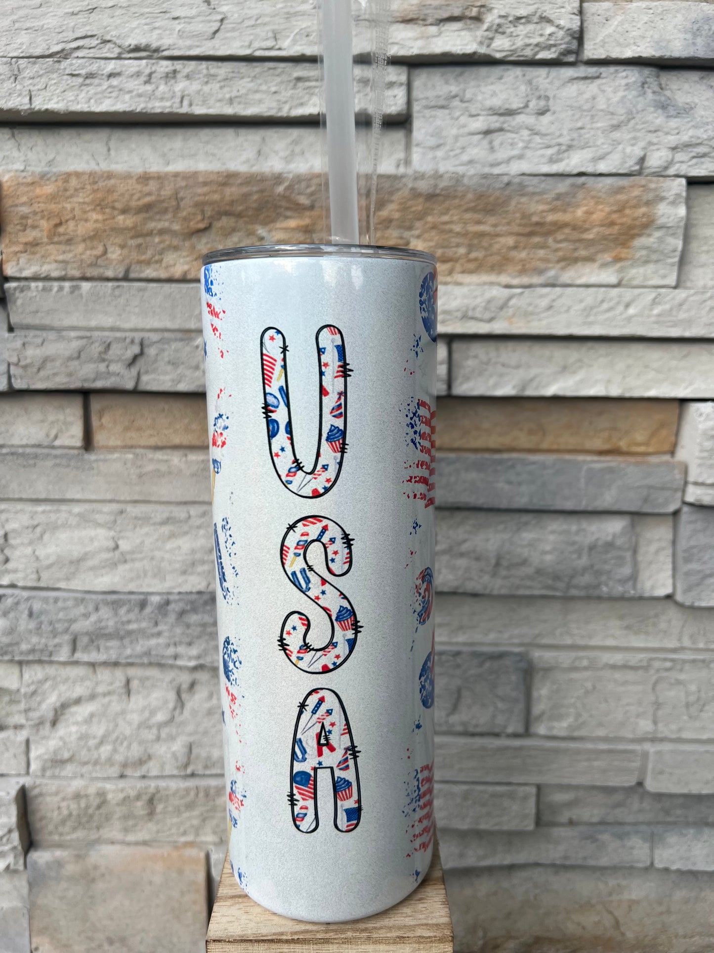 Patriotic Shimmer 20oz Skinny Sublimation Tumbler