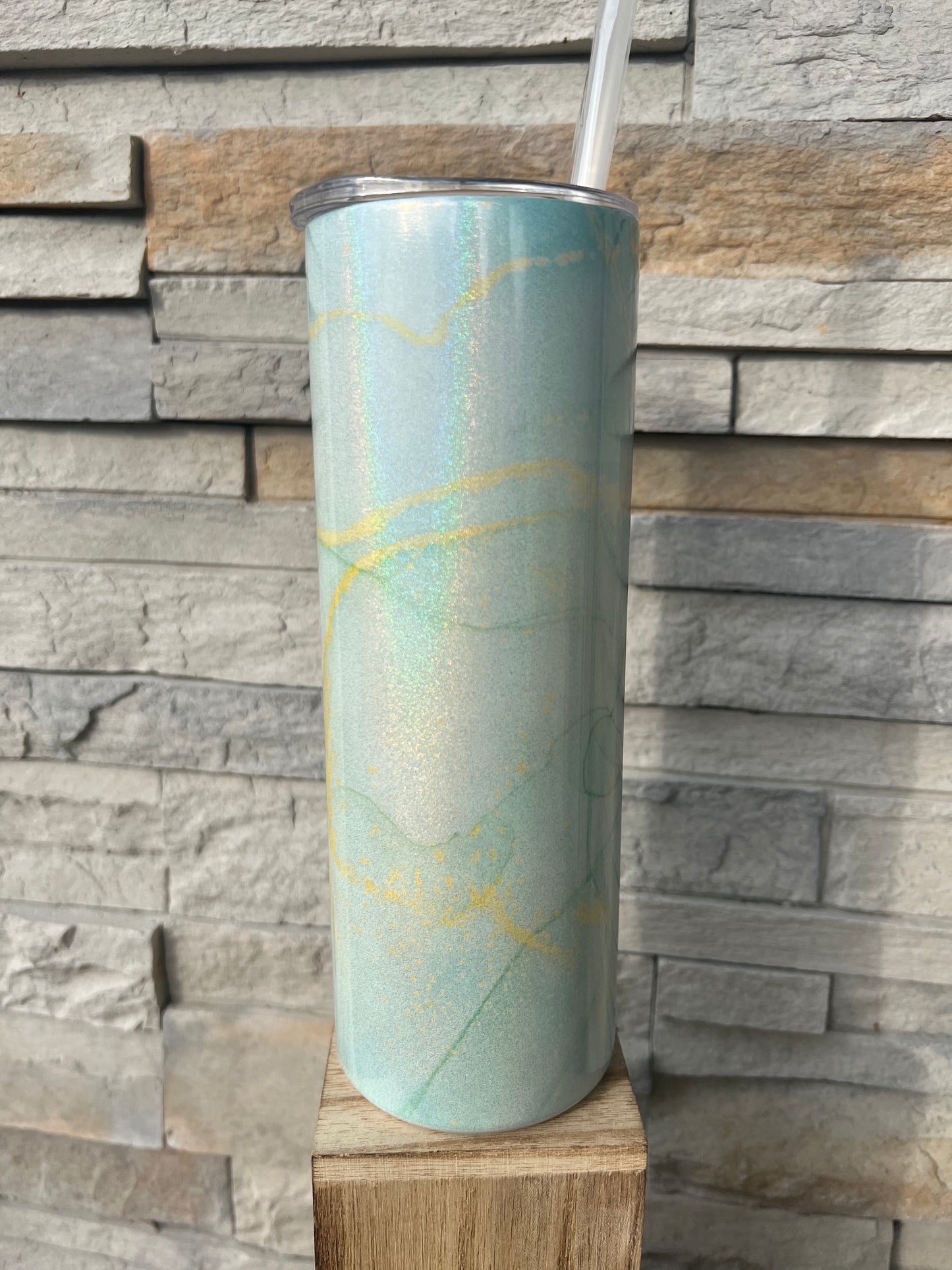 Blue, Gold Marbled Shimmer 20oz Skinny Sublimation Tumbler