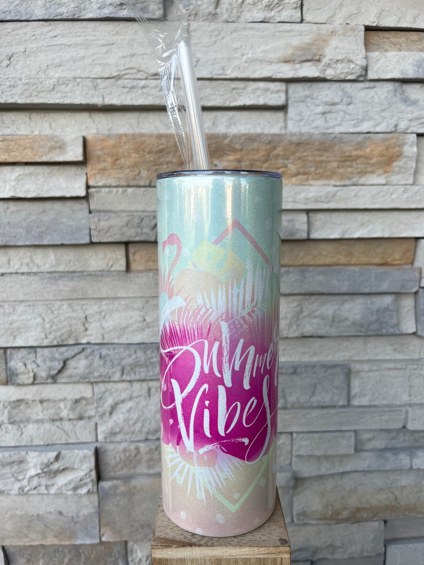 Summer Vibes Shimmer 20oz Skinny Sublimation Tumbler