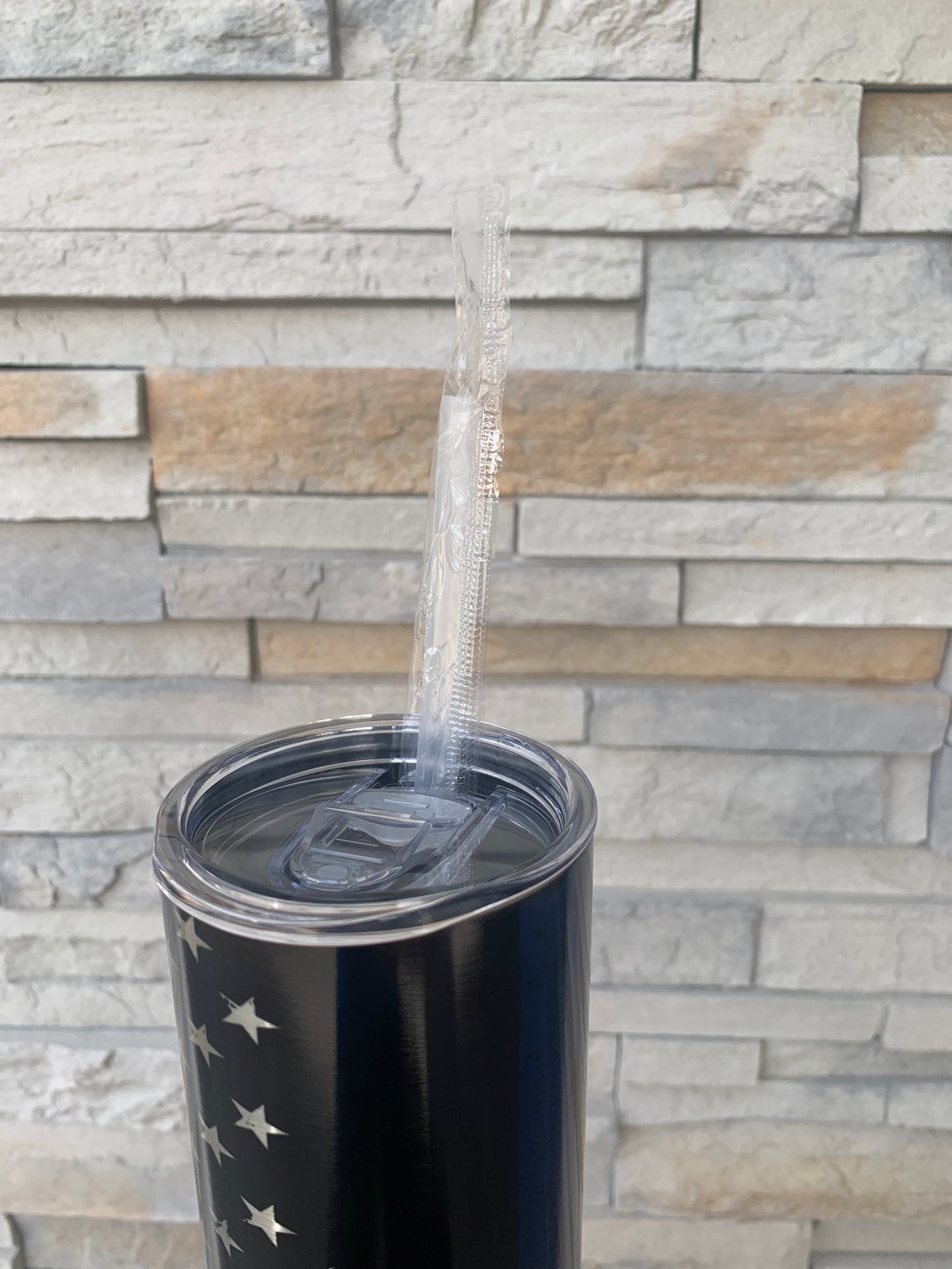 Silver Thin Blue Line Flag 20oz Skinny Tumbler