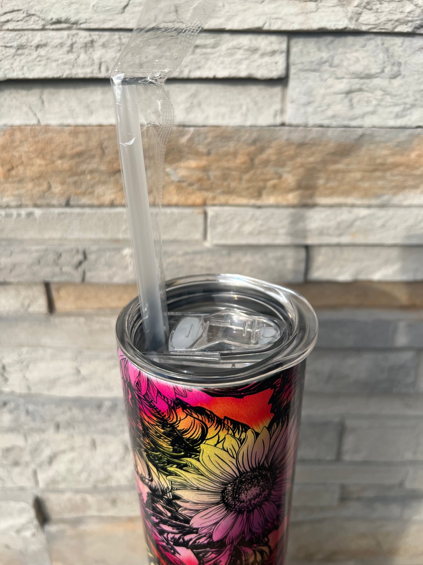 Multicolored Sunflower Shimmer 20oz Skinny Sublimation Tumbler