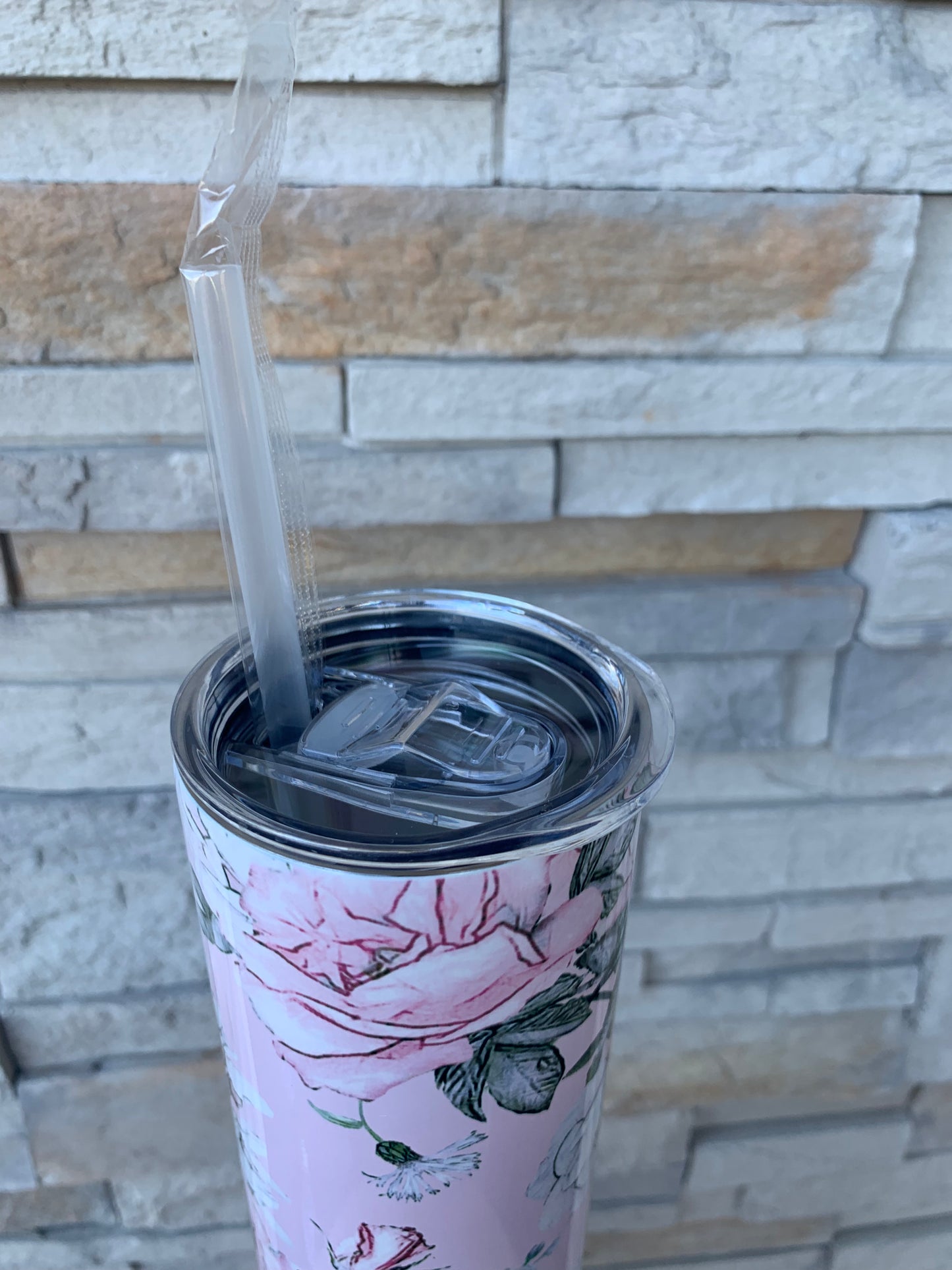 Pink Floral Print 20oz Skinny Sublimation Tumbler