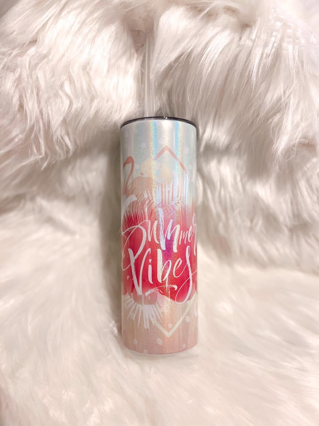 Summer Vibes Shimmer 20oz Skinny Sublimation Tumbler