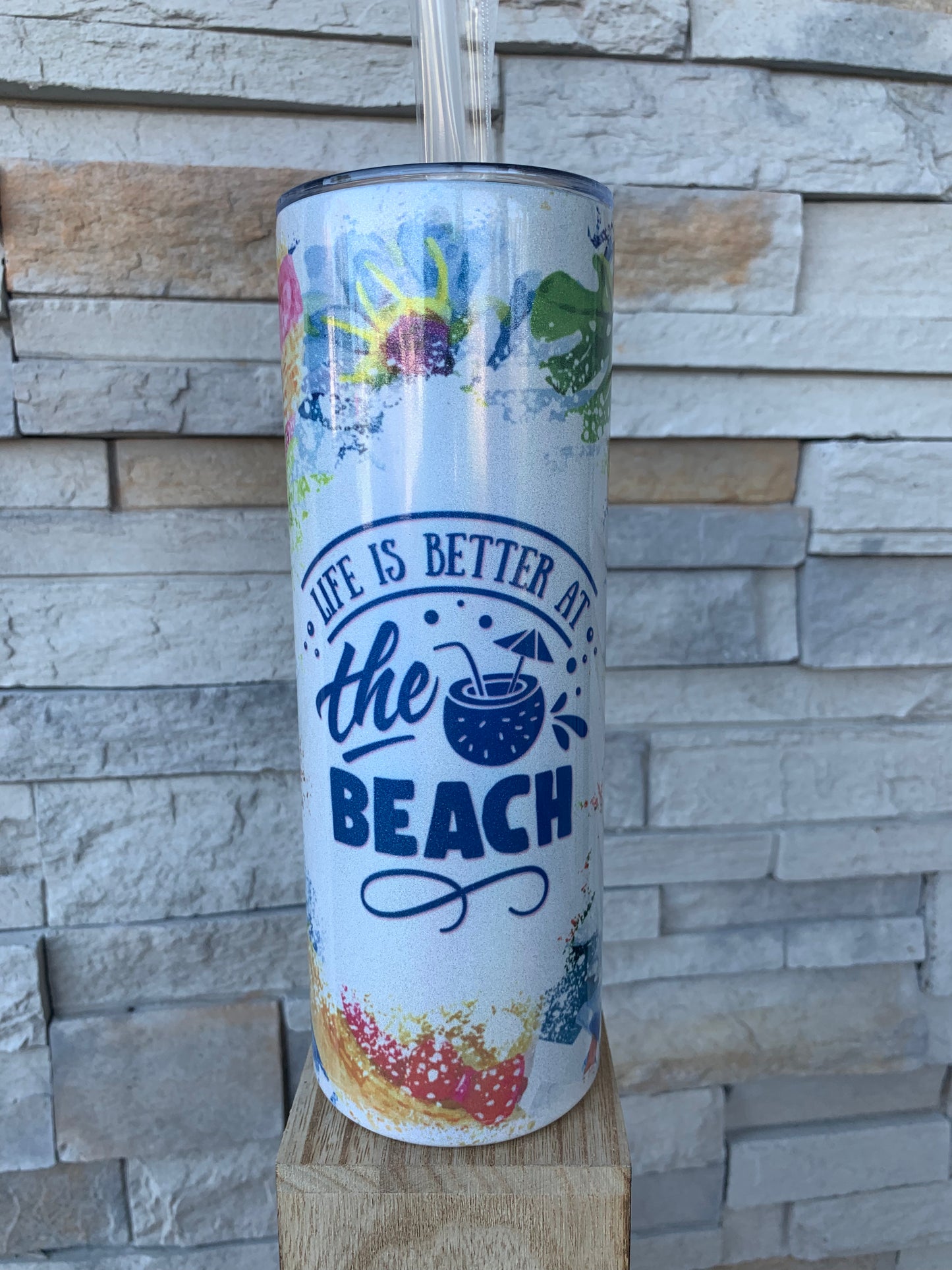 Life Is Better At The Beach Shimmer 20oz Skinny Sublimation Tumbler