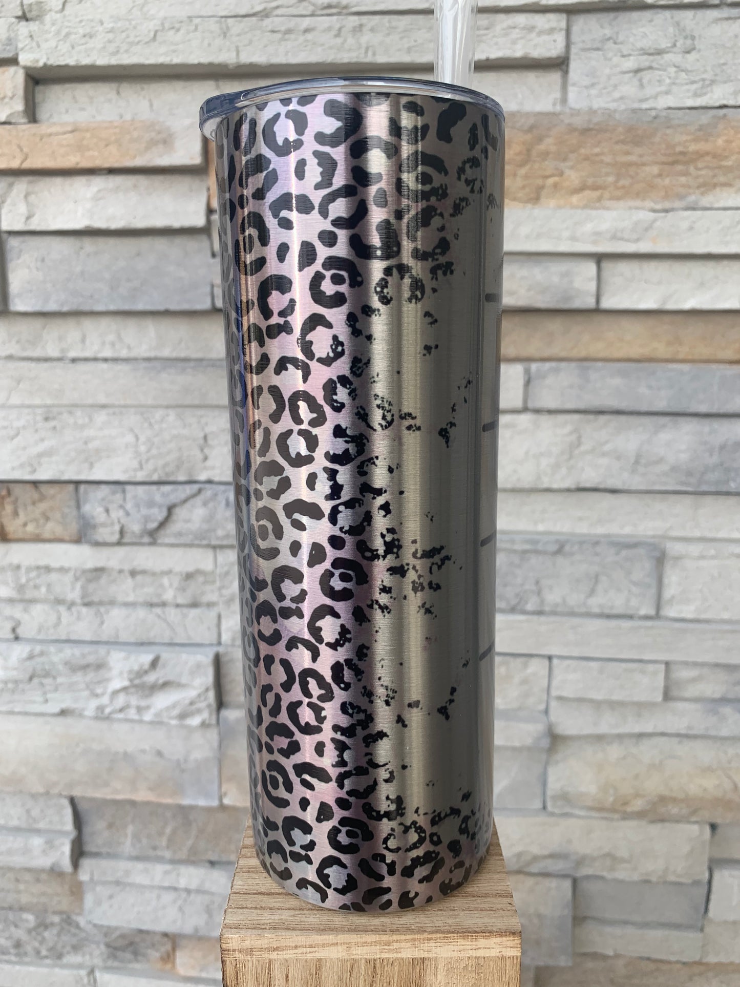 Silver Watercolor Leopard Print Mama 20oz Skinny Tumbler