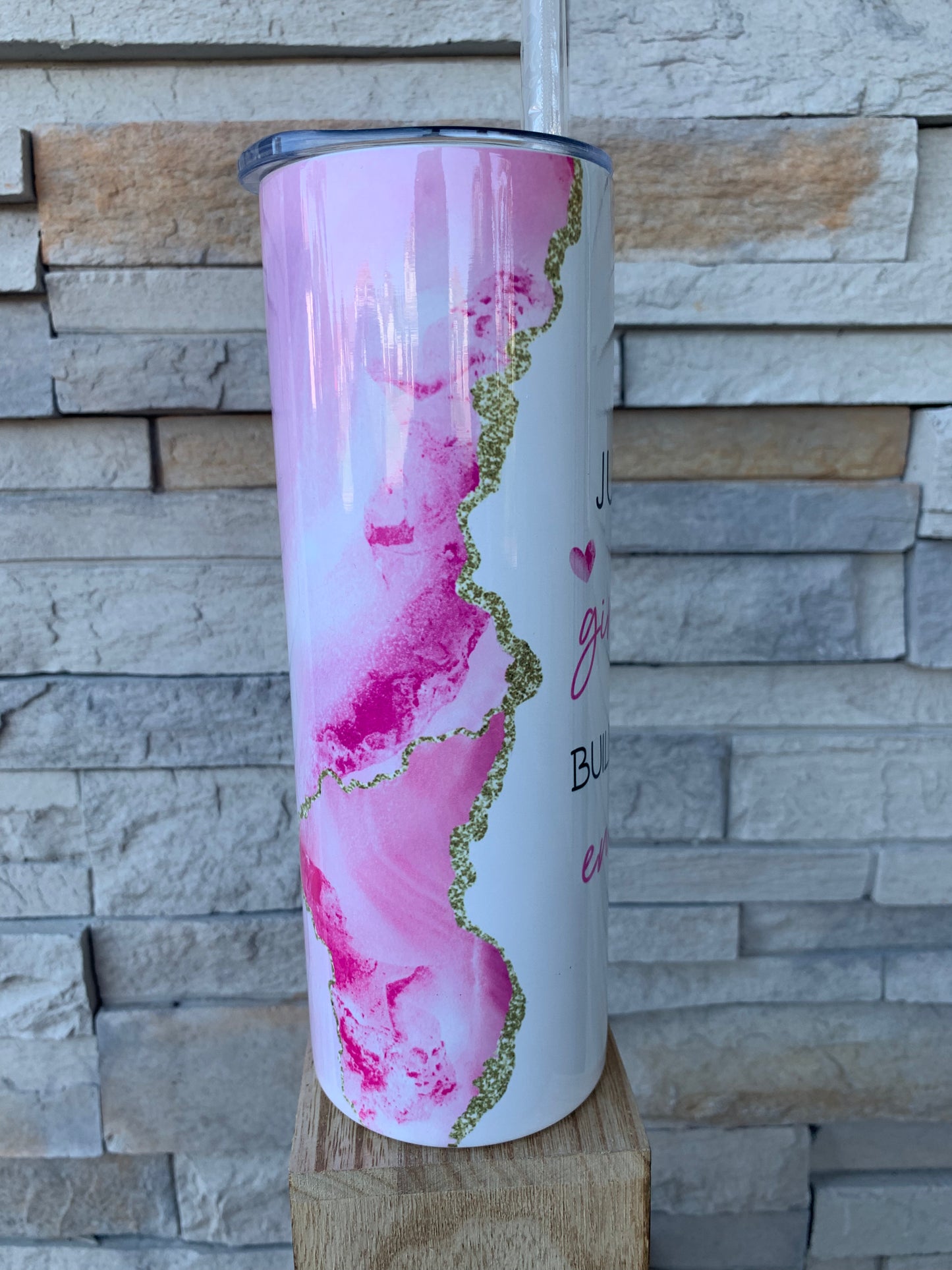 Just a Girl Boss Building Her Empire Shimmer 20oz Skinny Sublimation Tumbler