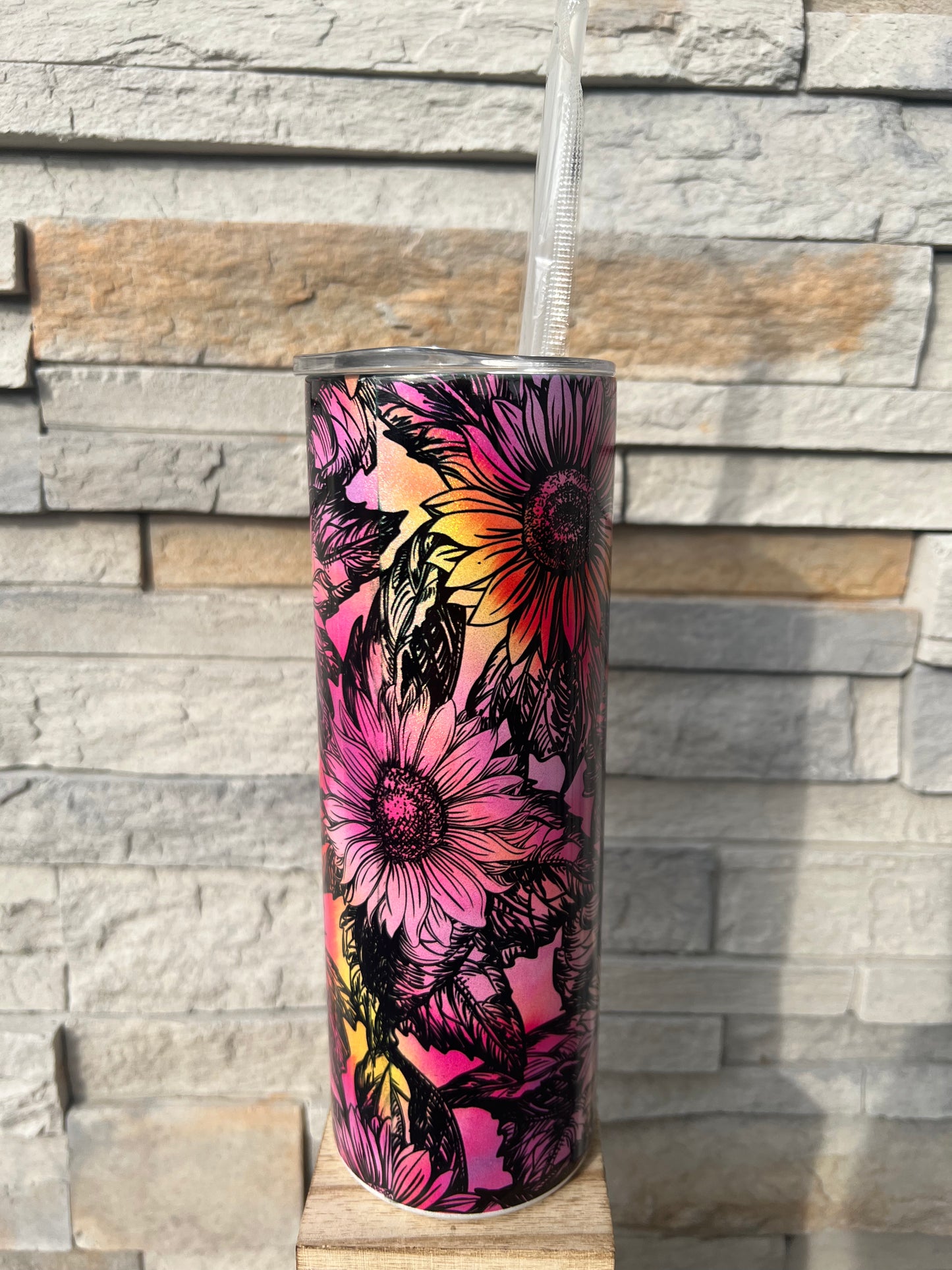 Multicolored Sunflower Shimmer 20oz Skinny Sublimation Tumbler