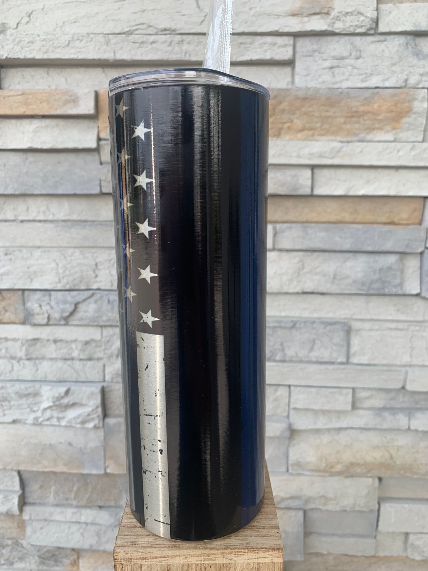 Silver Thin Blue Line Flag 20oz Skinny Tumbler