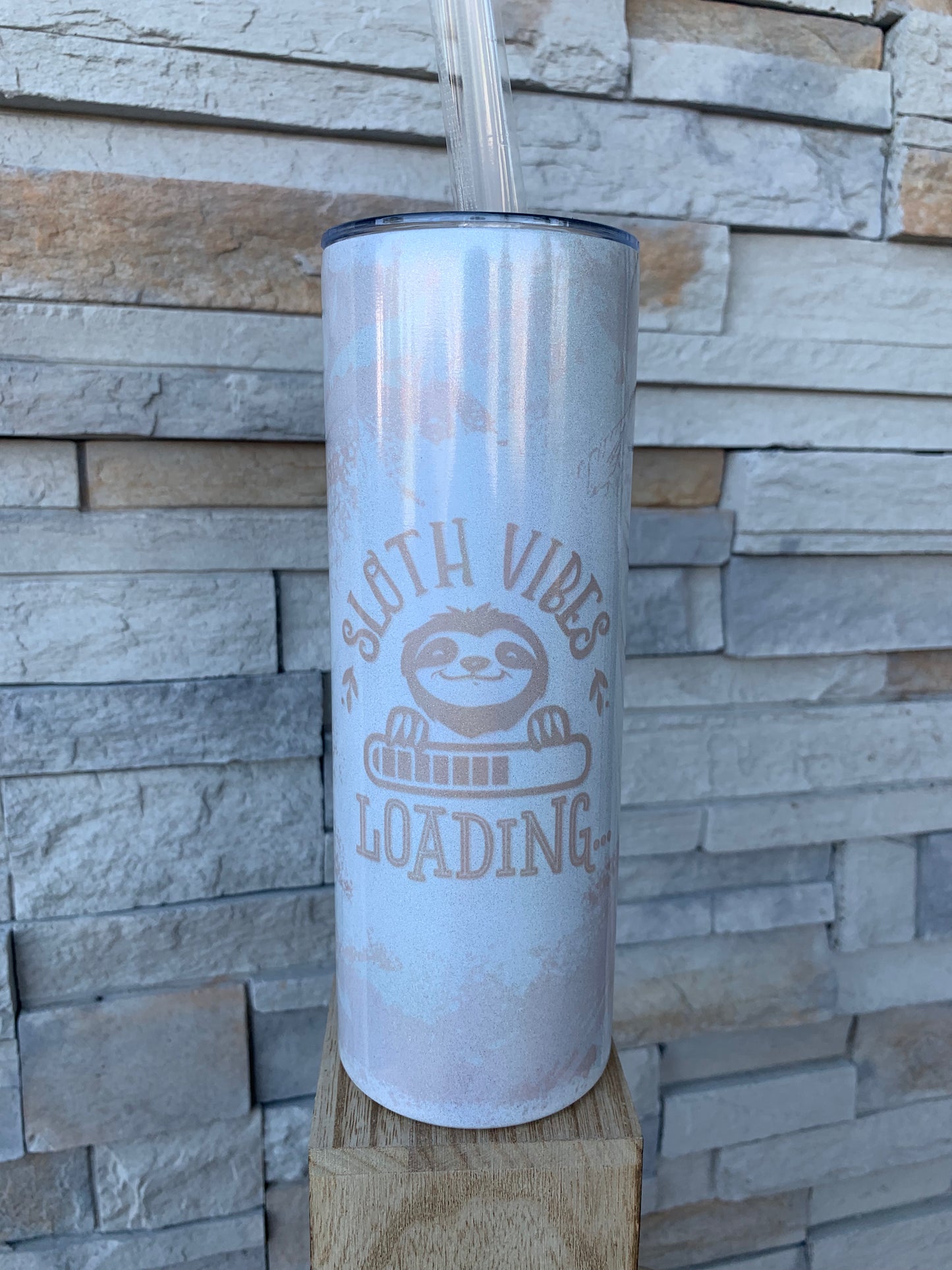 Sloth Vibes Loading Shimmer 20oz Skinny Sublimation Tumbler