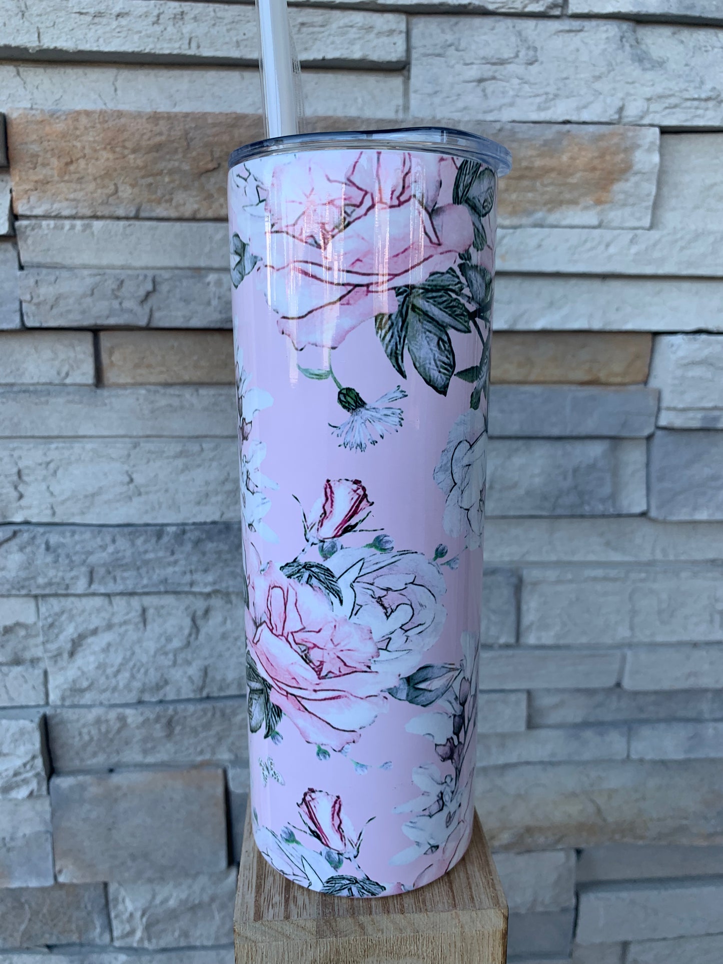 Pink Floral Print 20oz Skinny Sublimation Tumbler